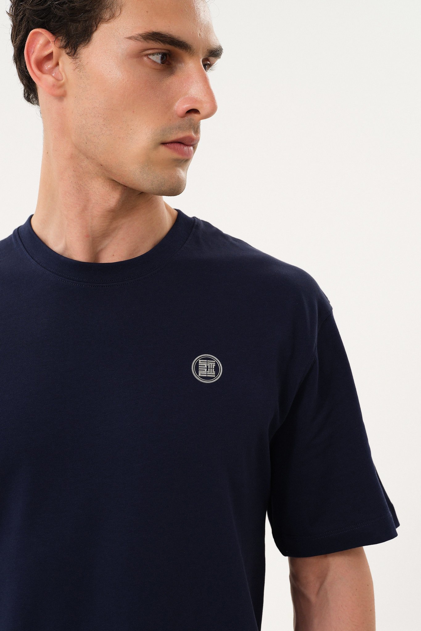 Erkek Oversize Bisiklet Yaka T-Shirt - Navy Blue