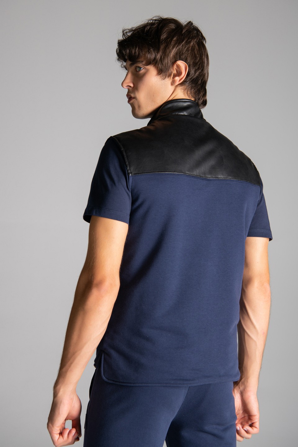 Deri Detaylı Yelek - Navy Blue