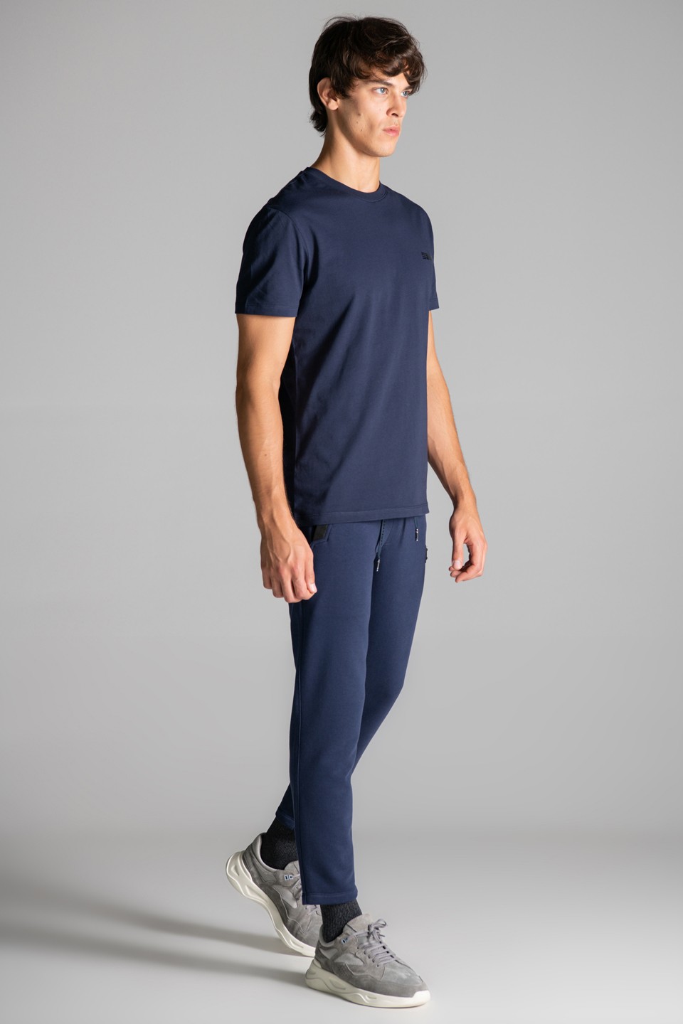 Deri Baskı Detaylı T-Shirt - Navy Blue