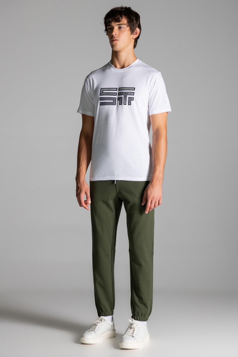 ST Monogram Jel Baskı Detaylı T-Shirt - White-Khaki