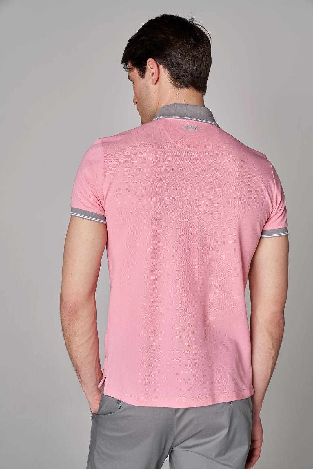 Yaka Ve Kol Detaylı Modern Fit Polo Yaka - Pembe