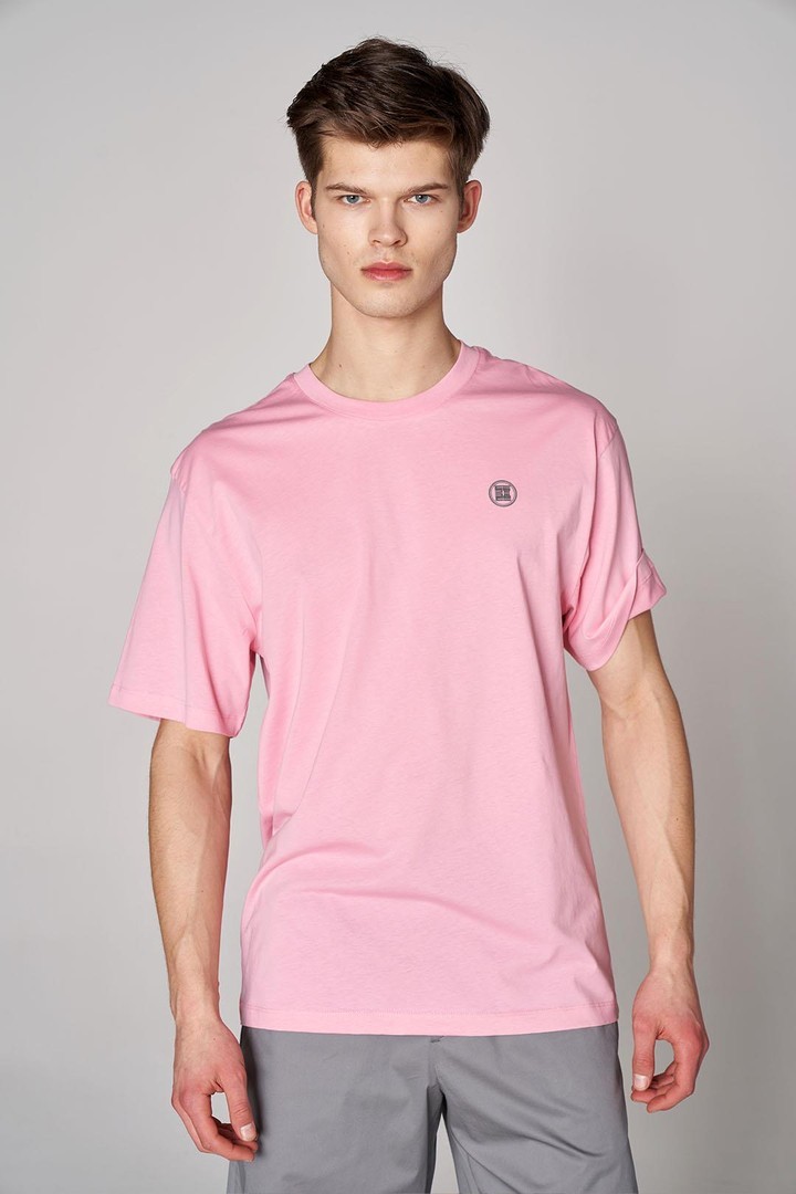 Parlak Baskı Detaylı Oversized Tişört - Pembe