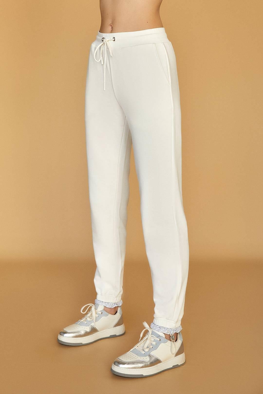 Modern Fit Sweatpants with Technical Ribbed Cuffs Details - Ecru