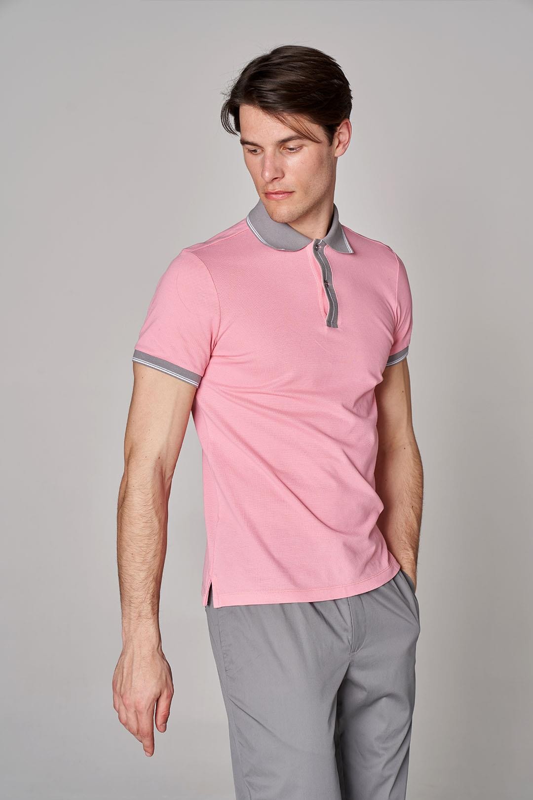 Yaka Ve Kol Detaylı Modern Fit Polo Yaka - Pembe