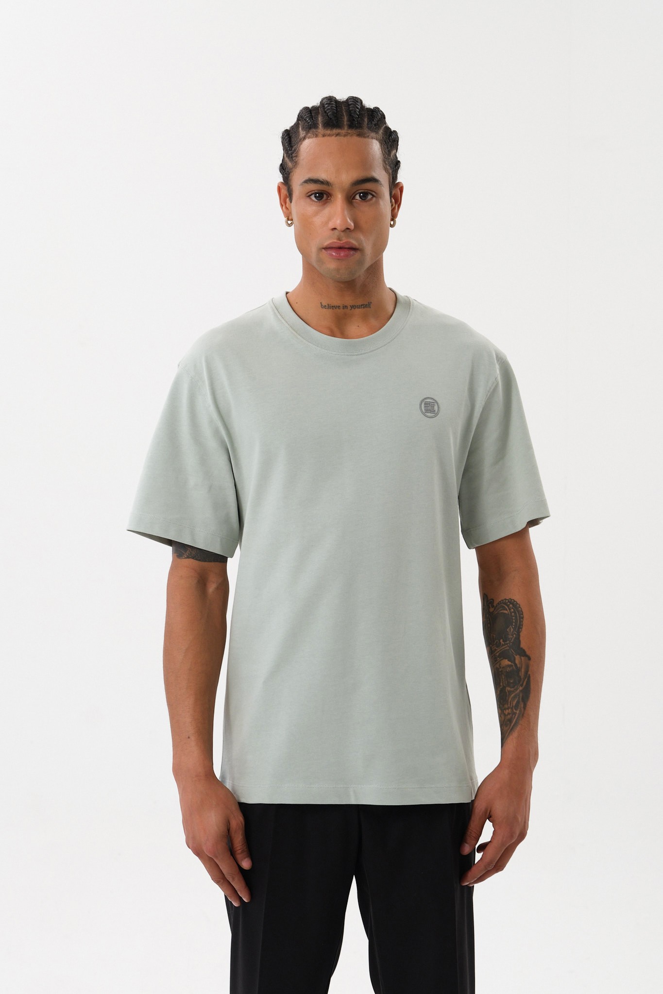 Erkek Oversize Bisiklet Yaka T-Shirt - Açık Yeşil