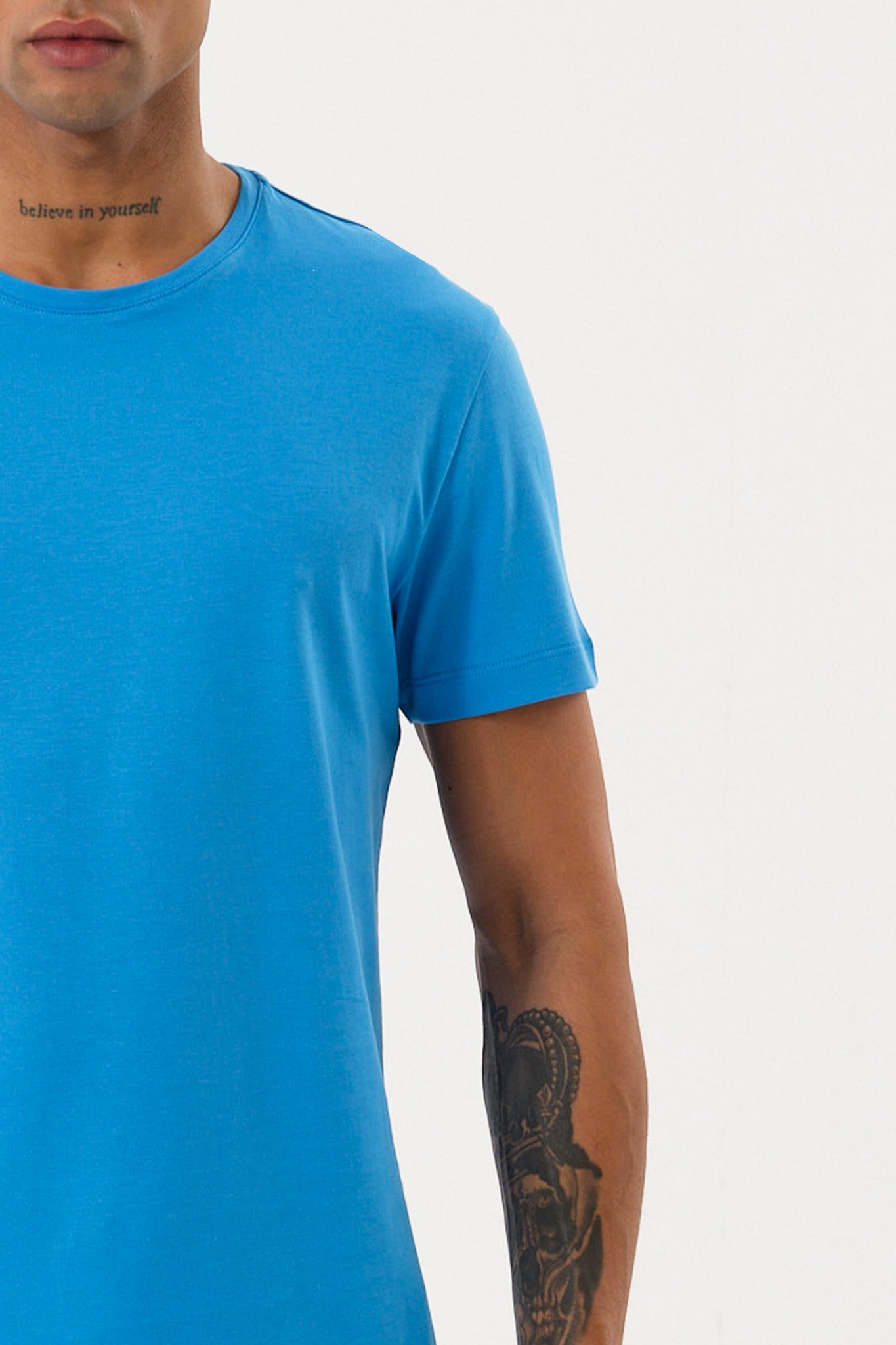 Erkek Slim Fit Bisiklet Yaka T-Shirt - Mavi
