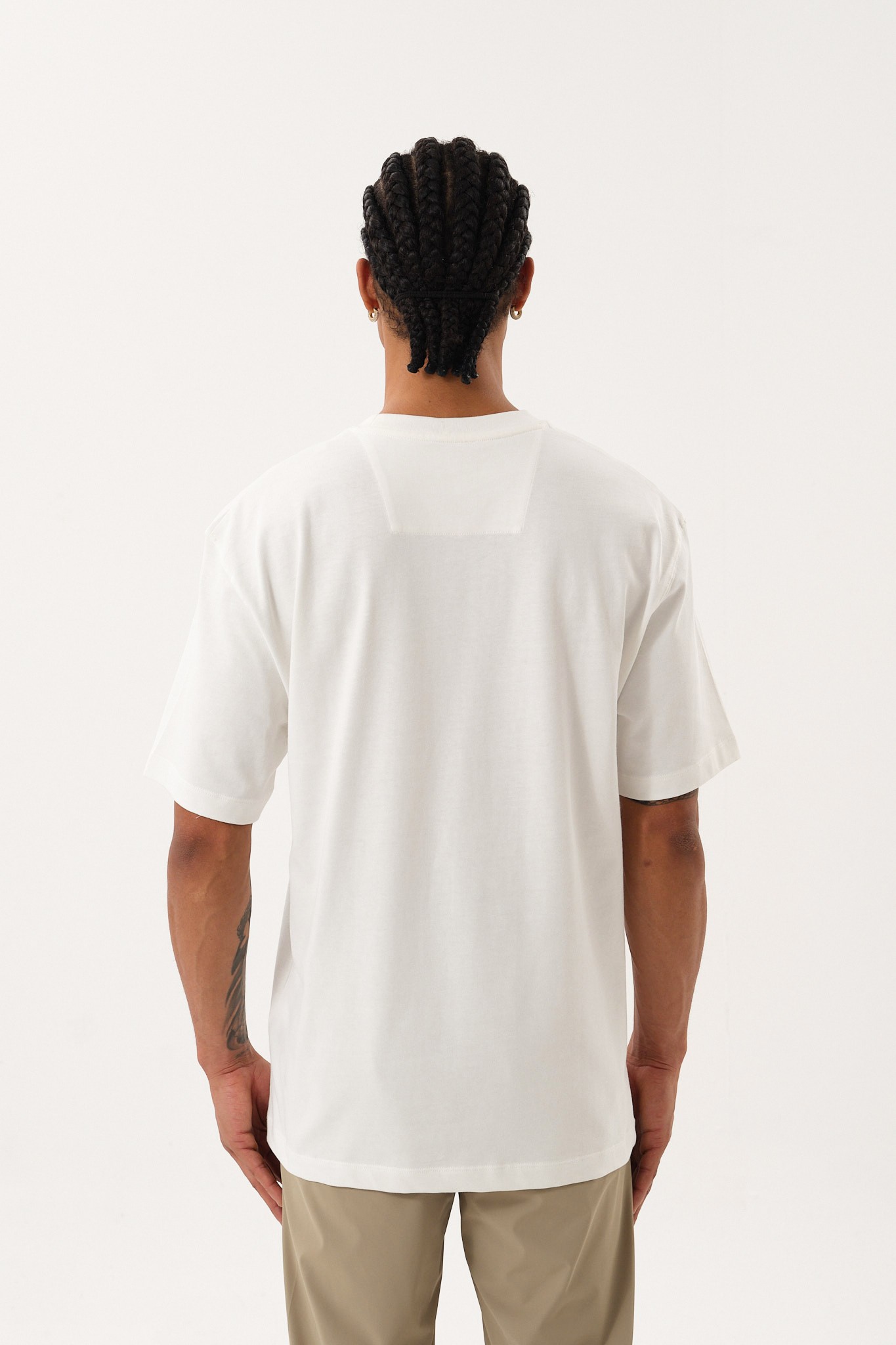 Erkek Oversize Bisiklet Yaka T-Shirt - Ecru