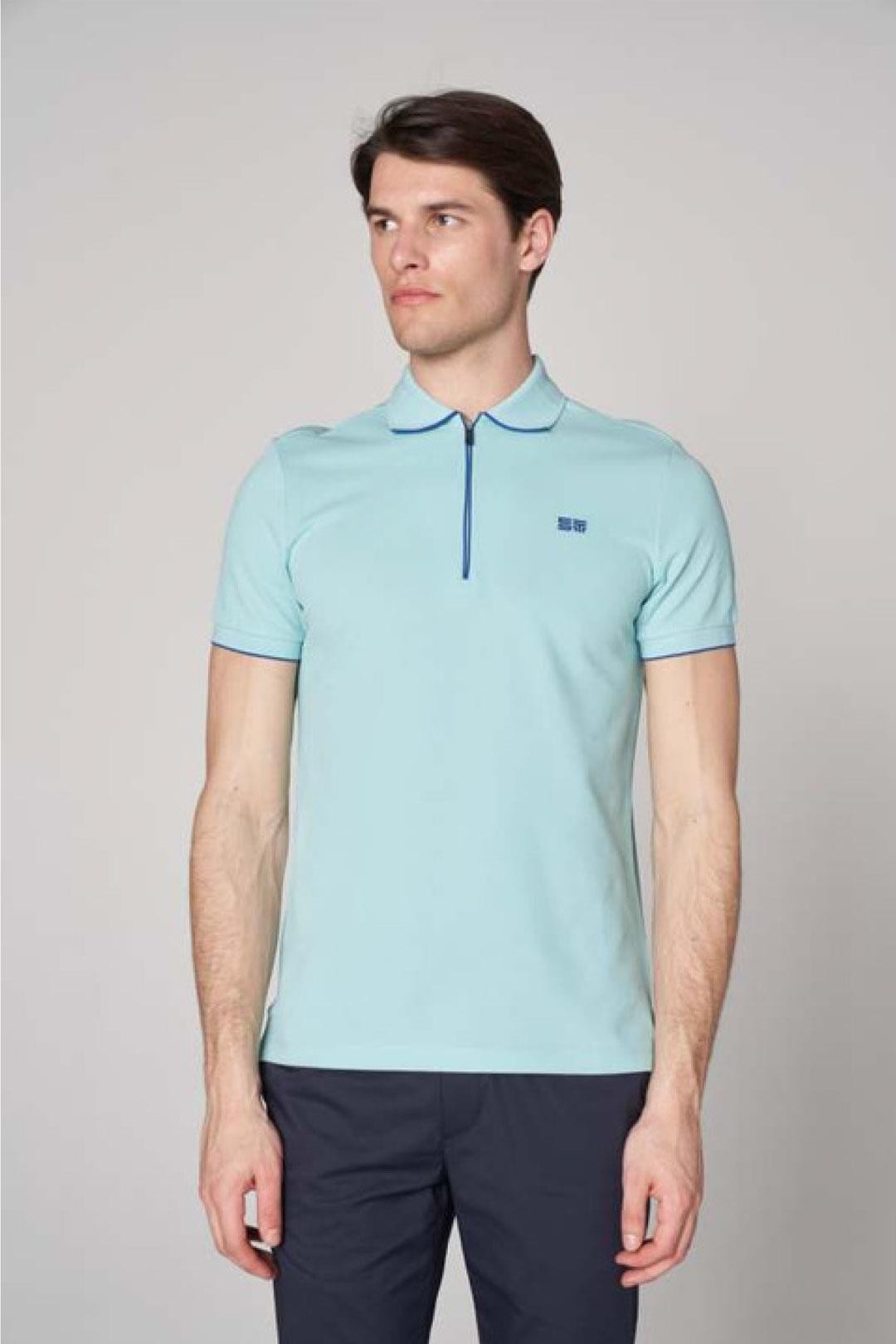 Zipper Detail Modern Fit Polo Collar - Mint