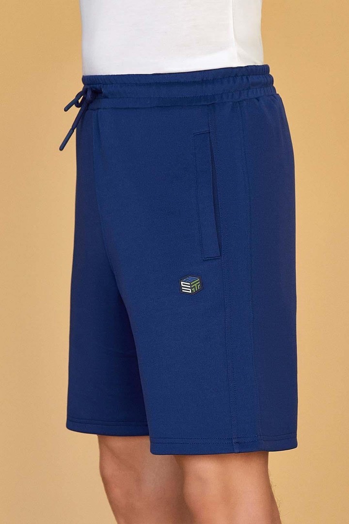 İkonik Kubik Detaylı Modern Fit Şort - Lacivert