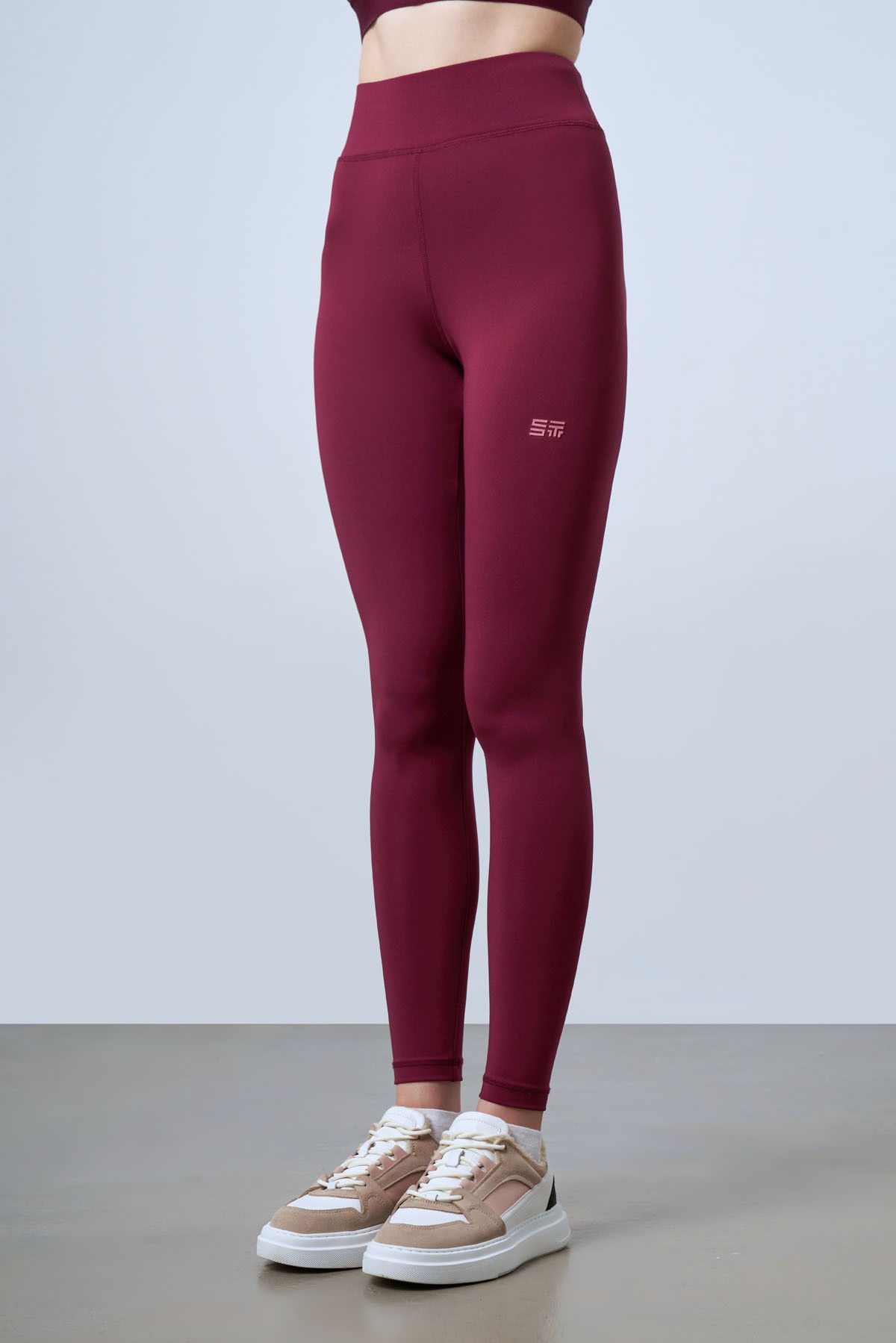 Women's Printed Detail Sports Leggings - BORDO