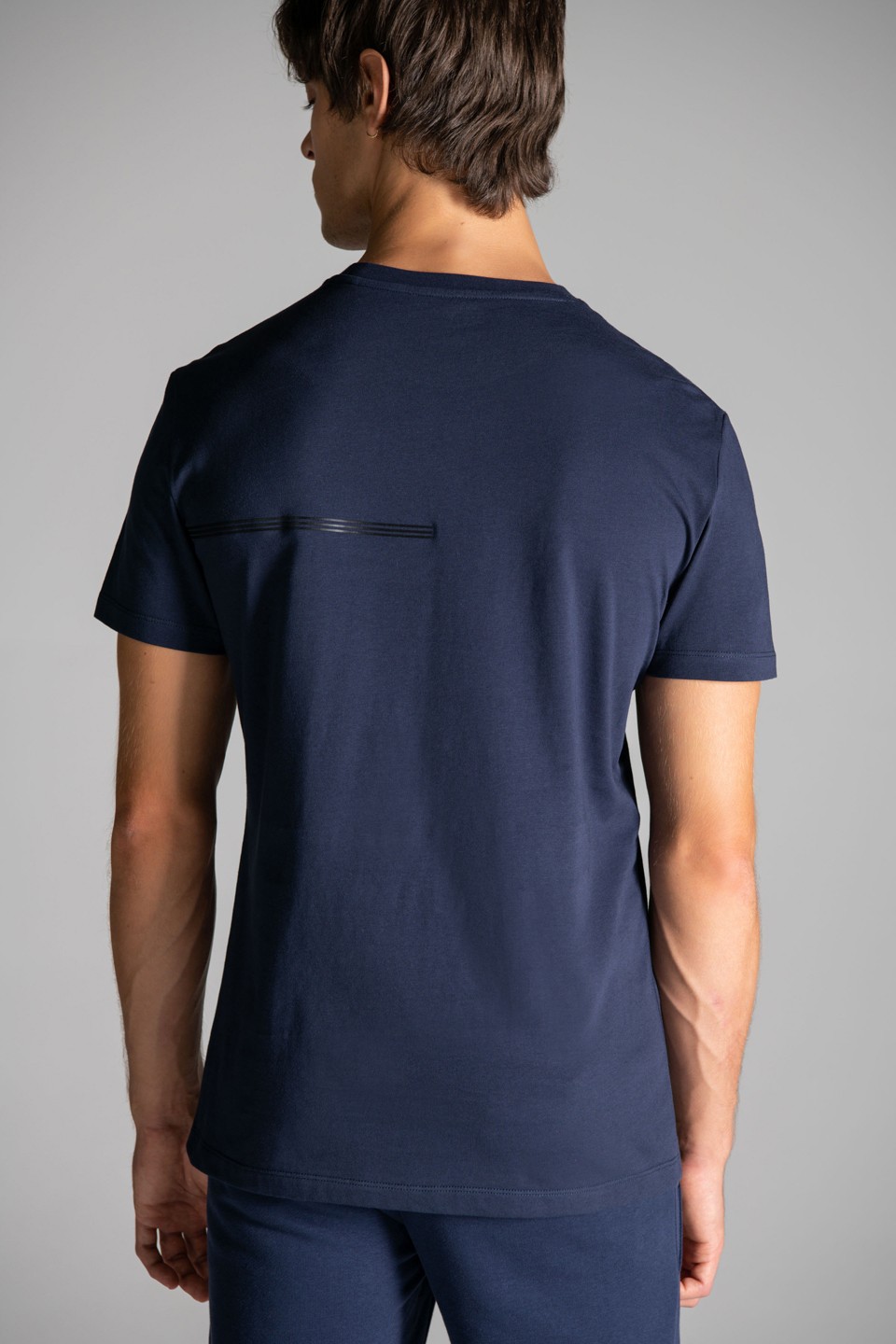 Deri Baskı Detaylı T-Shirt - Navy Blue