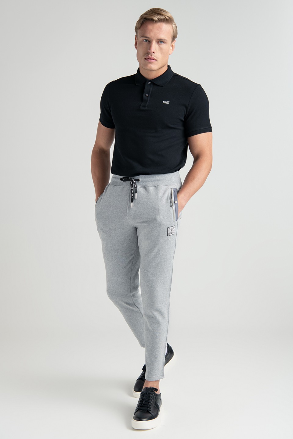 Monogram Baskı Detaylı Polo T-Shirt - Black