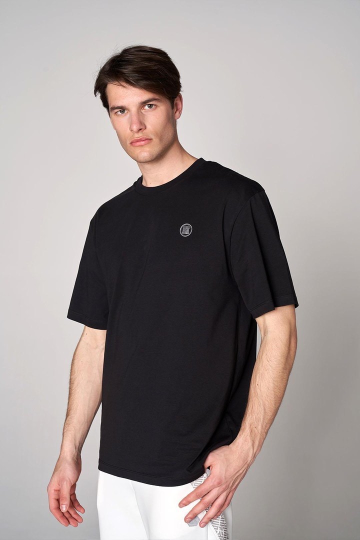Parlak Baskı Detaylı Oversized Tişört - Siyah