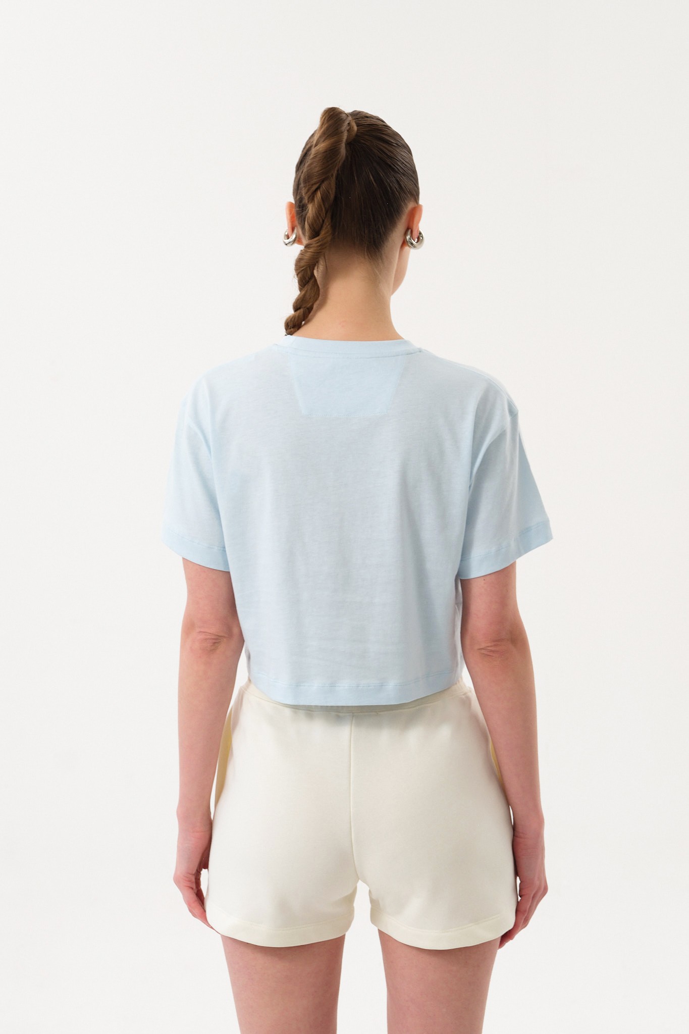 Bisiklet Yaka Kadın Crop T-Shirt - Mavi