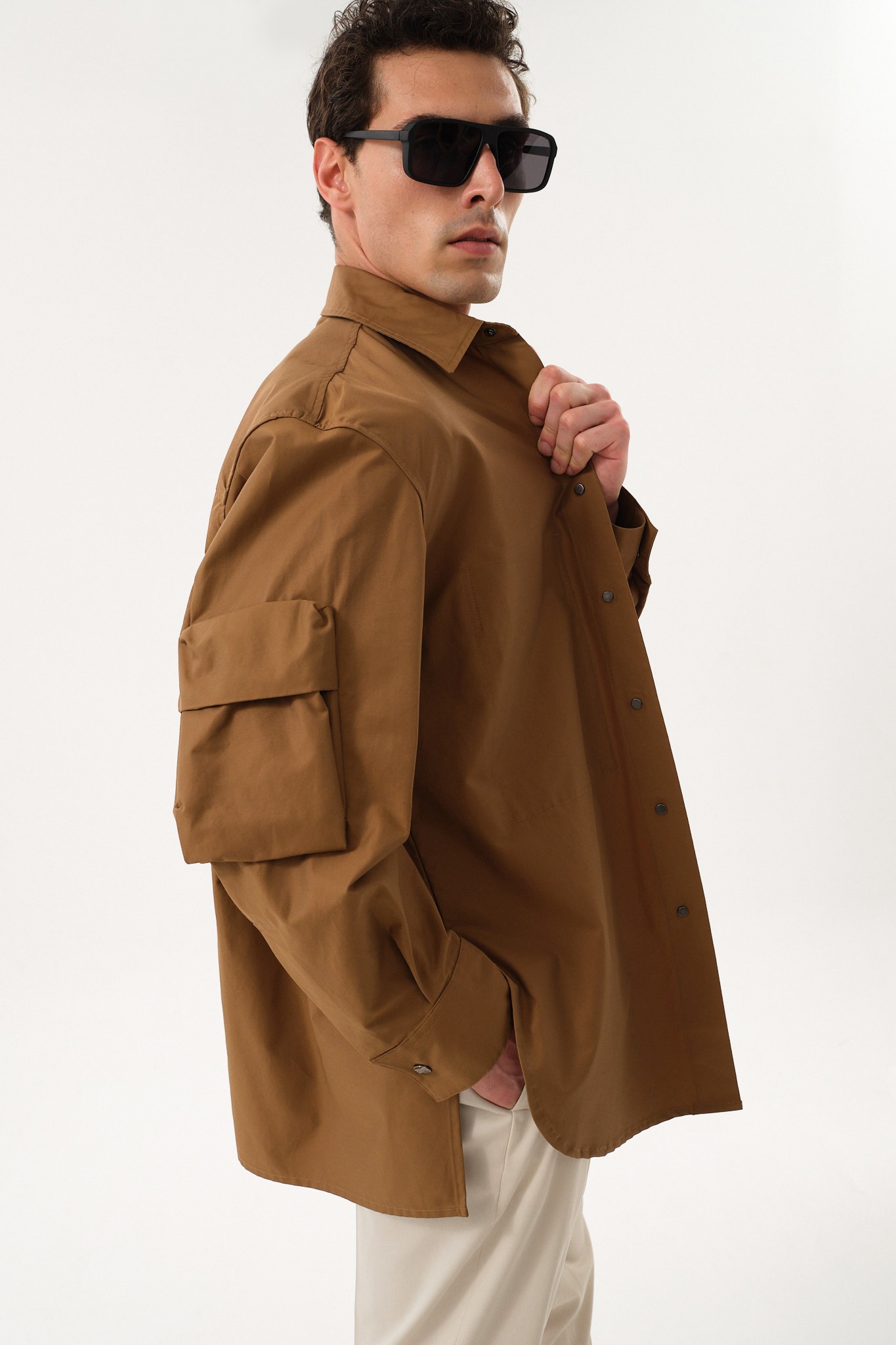 Erkek Oversize Dış Gömlek - Camel