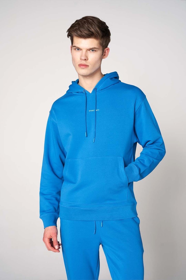 Ön Sportempt Nakış Detaylı Oversized Kapüşonlu Sweatshirt - Turkuaz