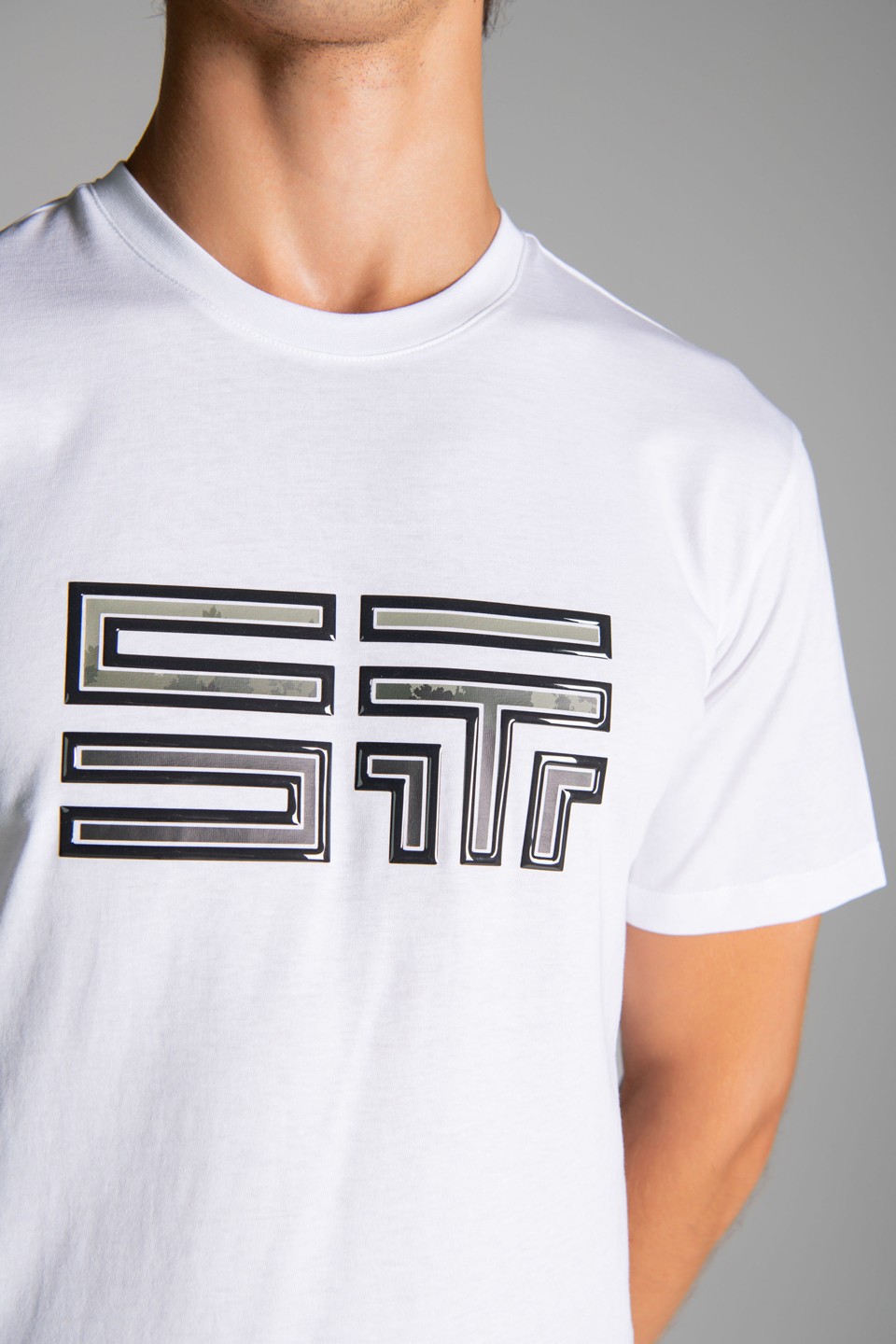 ST Monogram Jel Baskı Detaylı T-Shirt - White-Khaki