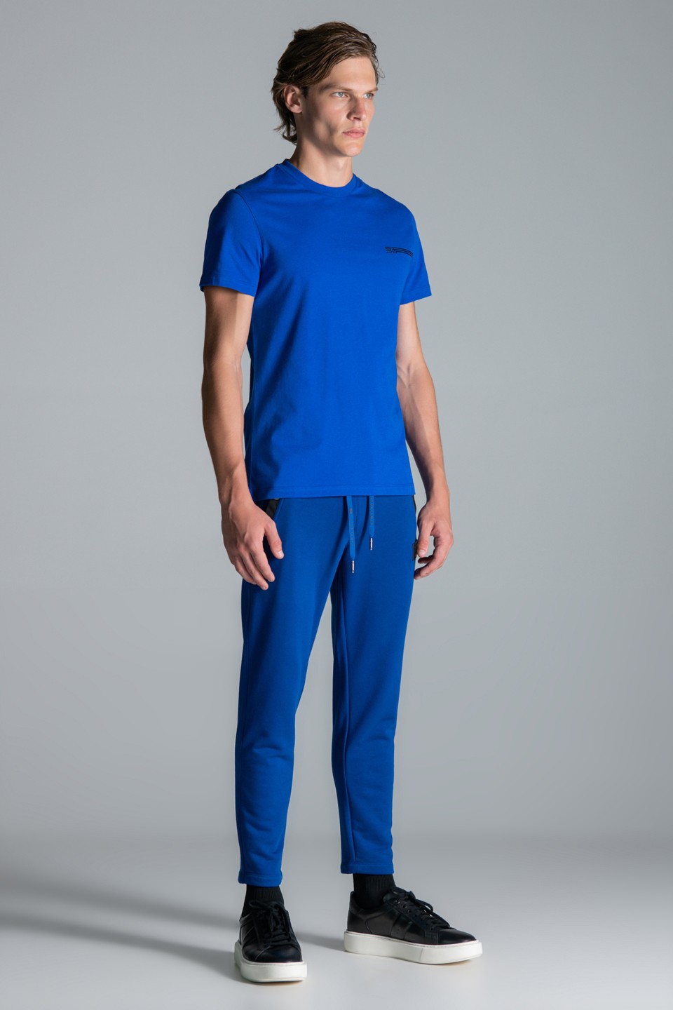 Deri Baskı Detaylı T-Shirt - Mavi
