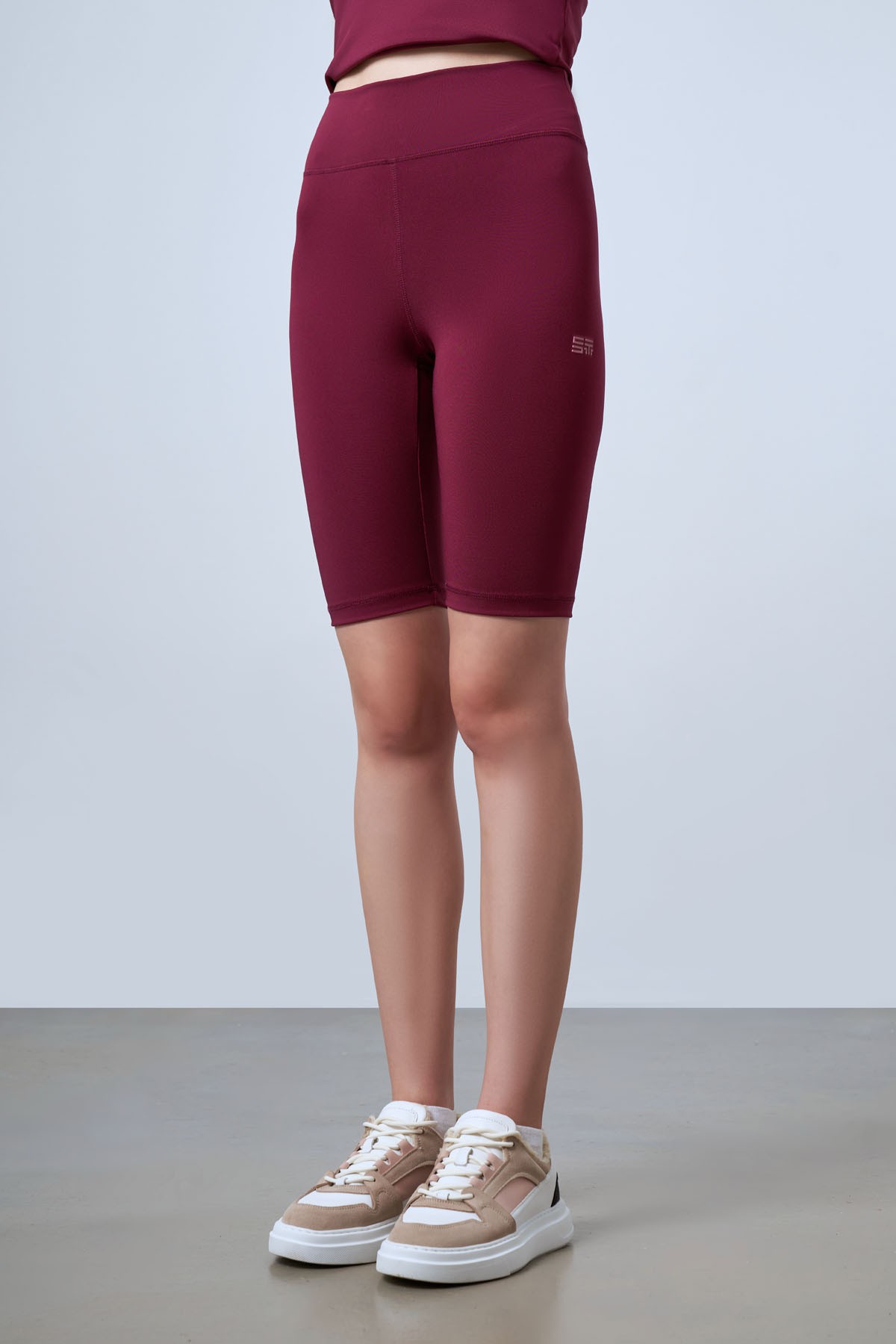 Women's Printed Detail Biker Leggings - BORDO