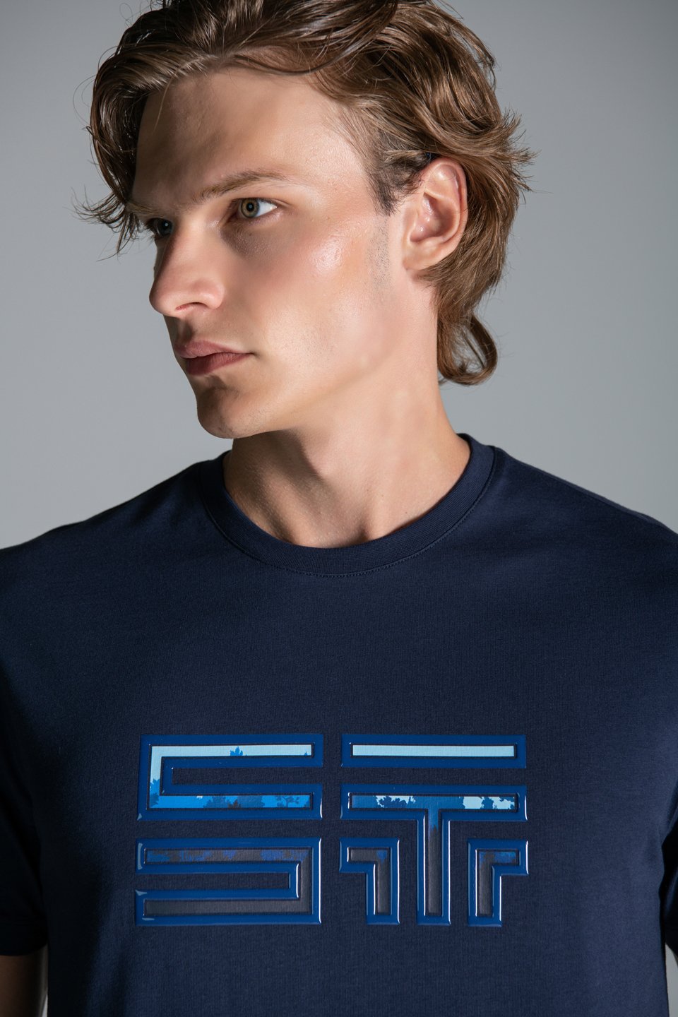 ST Monogram Jel Baskı Detaylı T-Shirt - Mavi