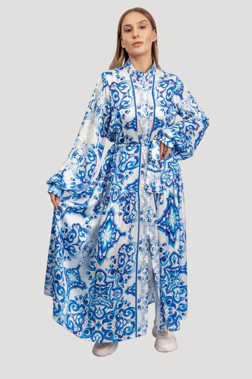 Zaden Zaden Fashion Blue Satin Long Dress