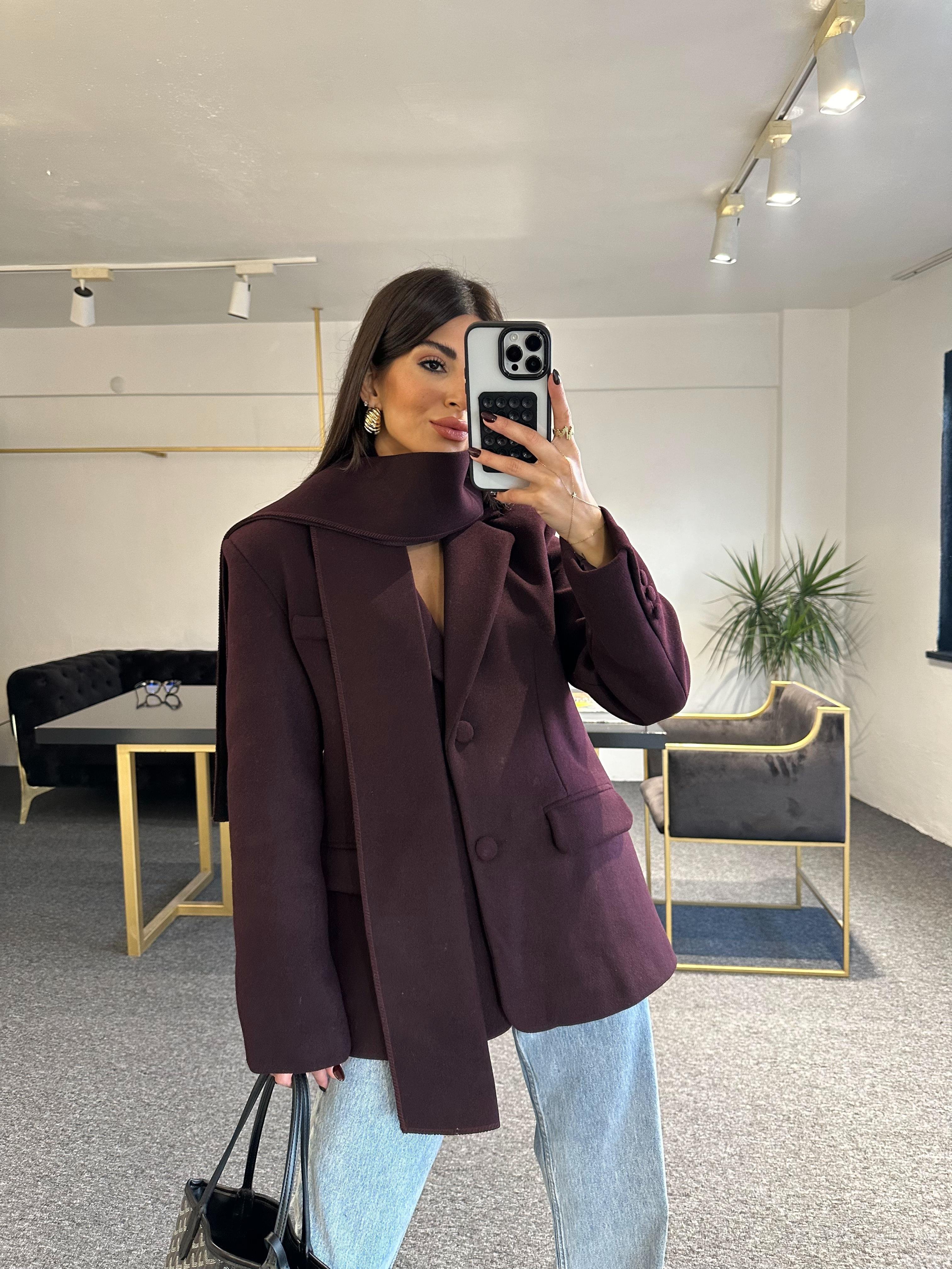 Bordo kaşe atkı detaylı blazer