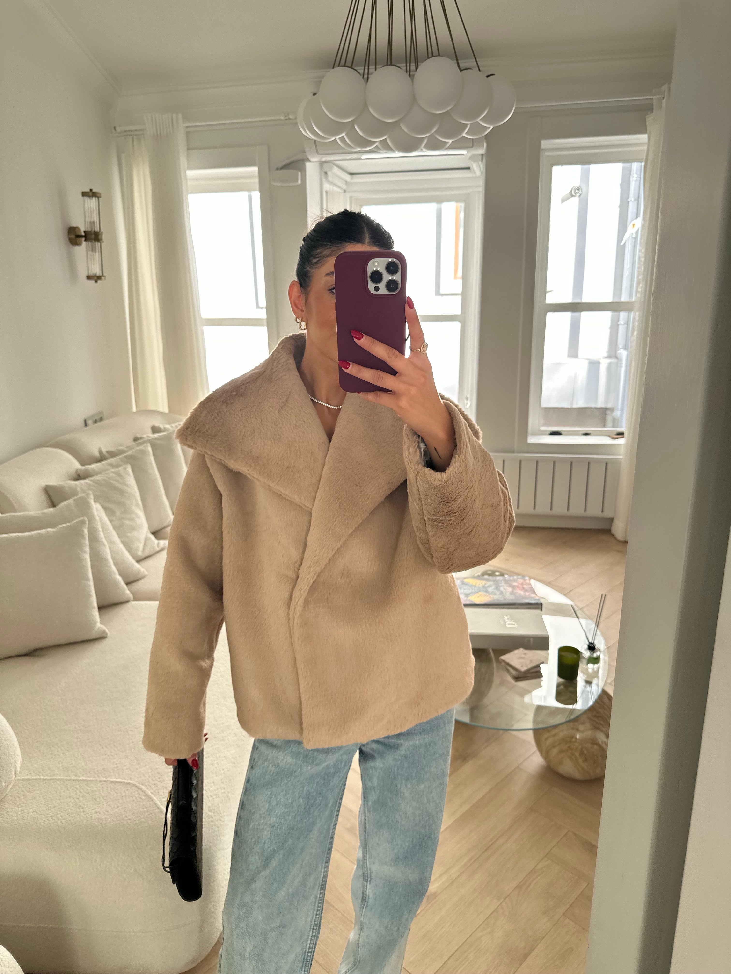 Yakalı Premium Kürk - Camel