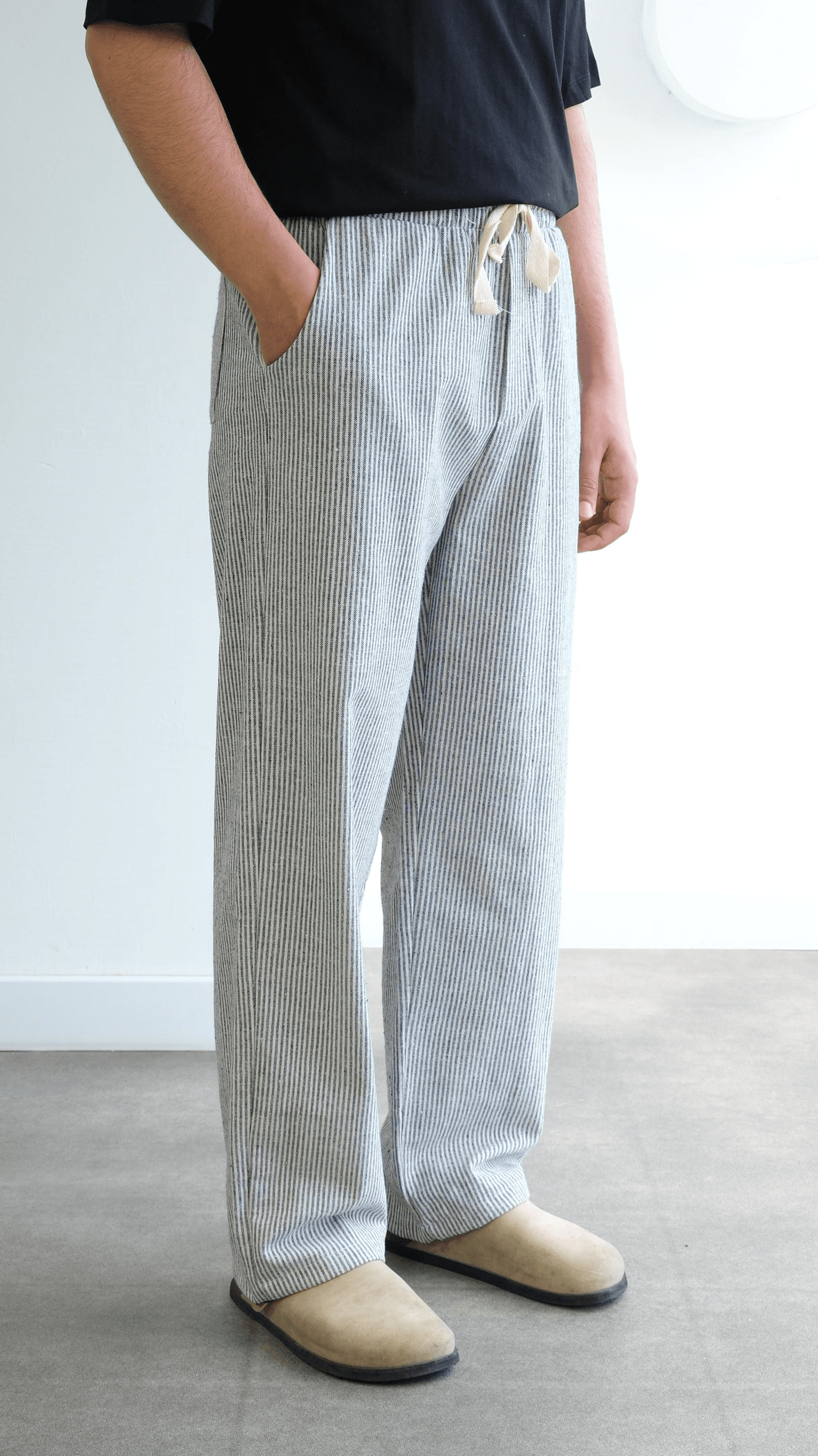 Çizgili Baggy Örme Pantolon