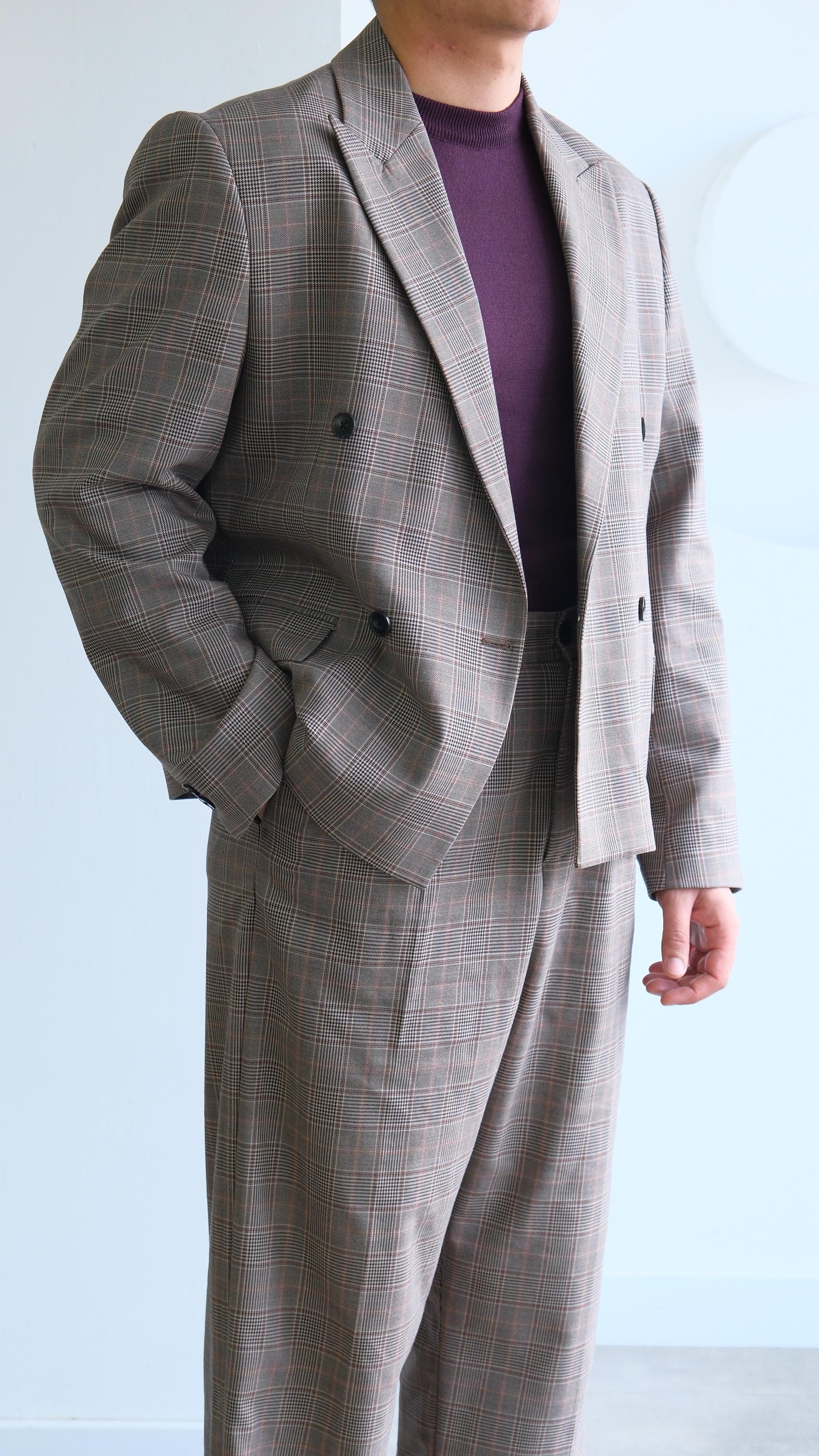 Kahve Ekose Desenli RelaX Crop Fıt Takım Elbise