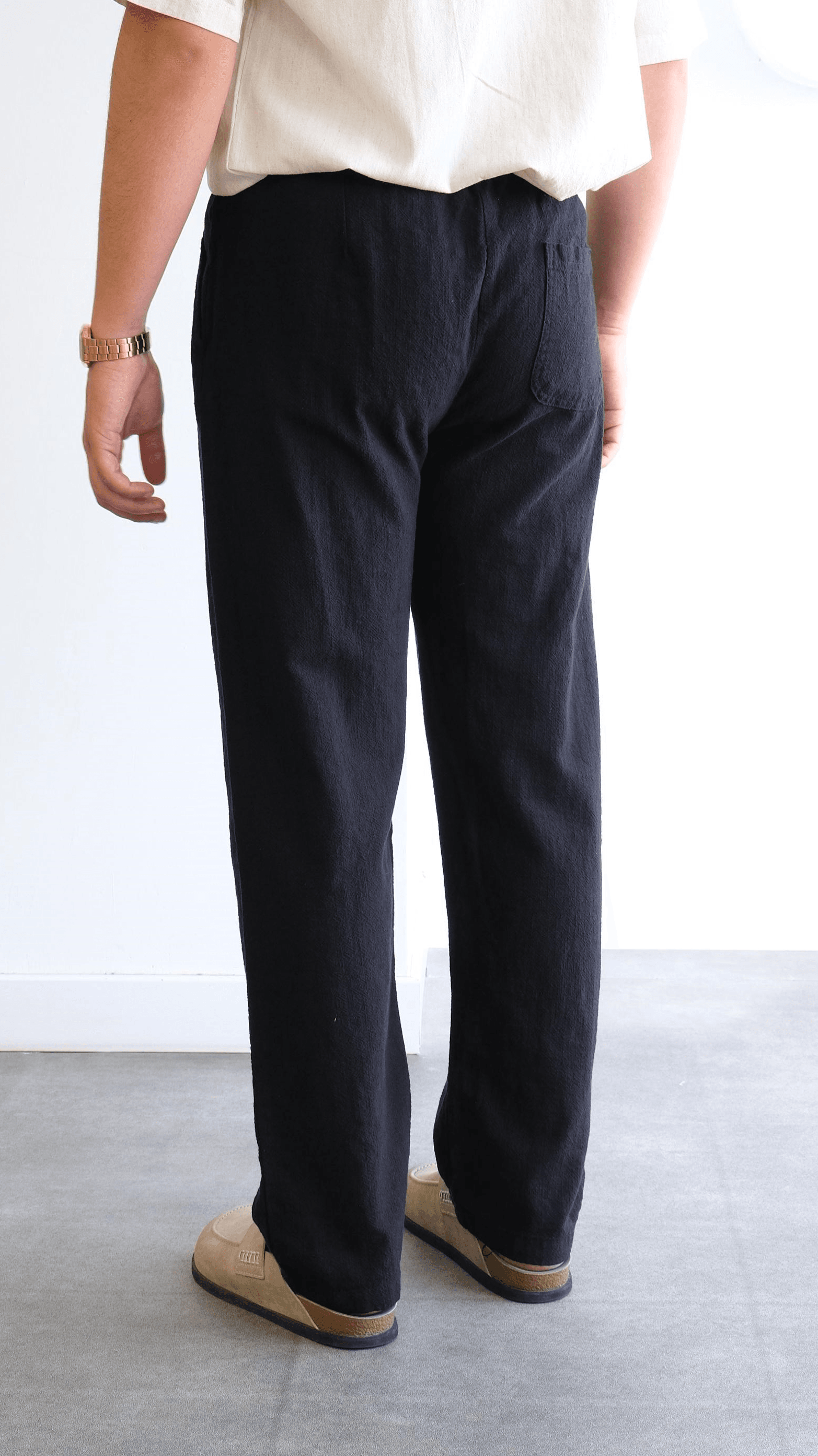 Siyah Baggy Pamuk Keten Pantolon