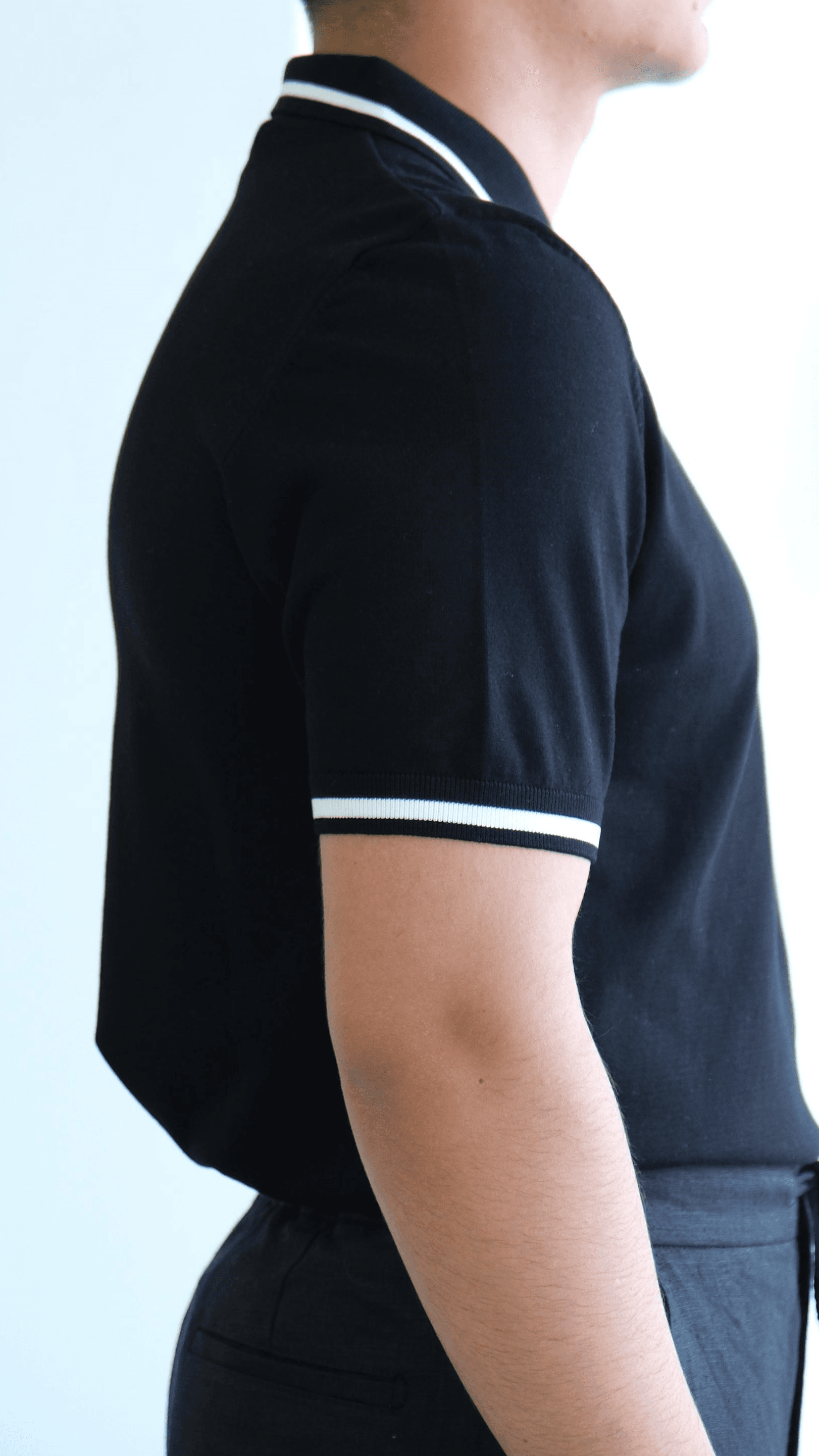 Siyah Polo Yaka Şeritli Triko Tshirt