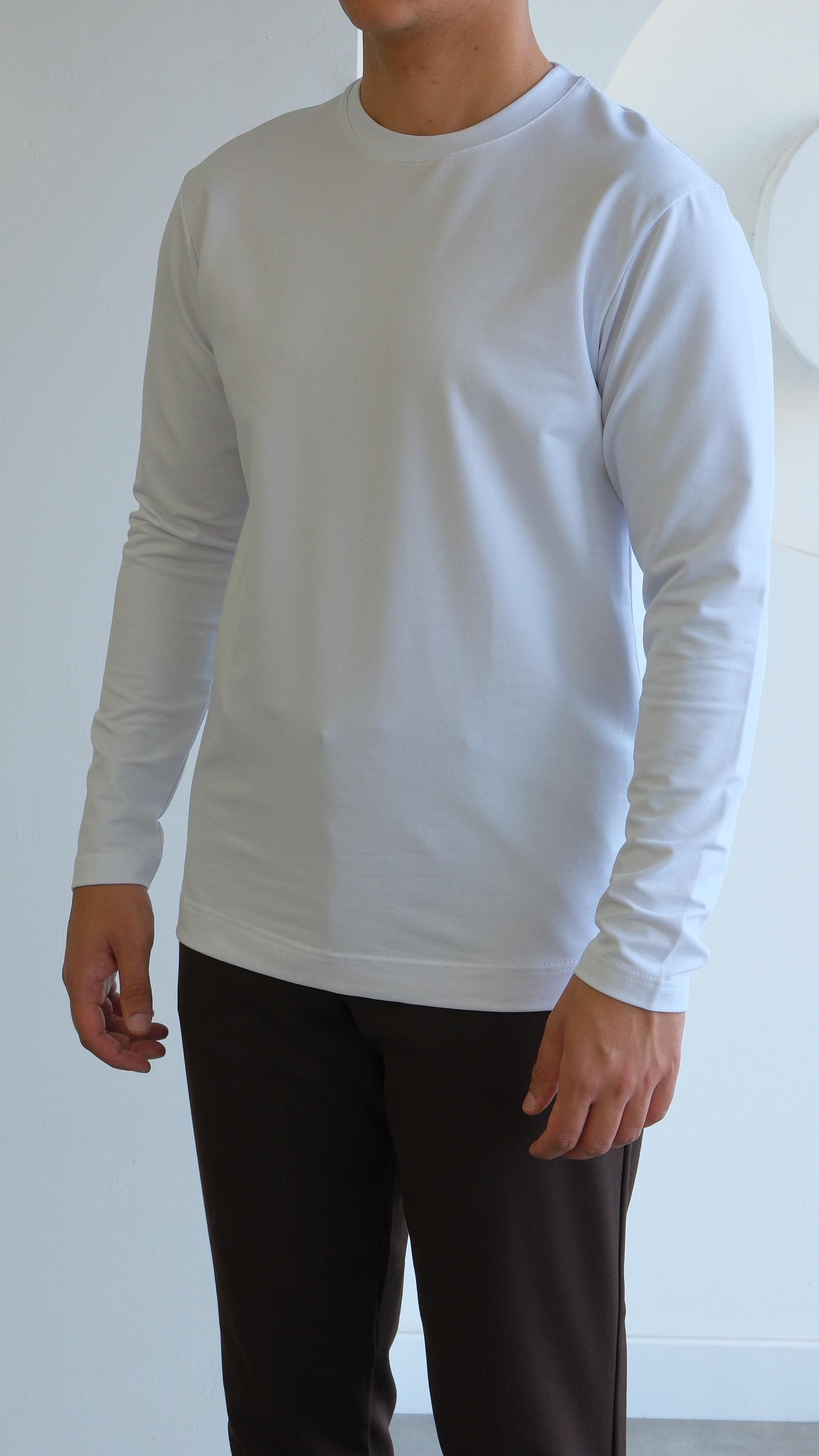 Beyaz Uzunkol Basic Tshirt
