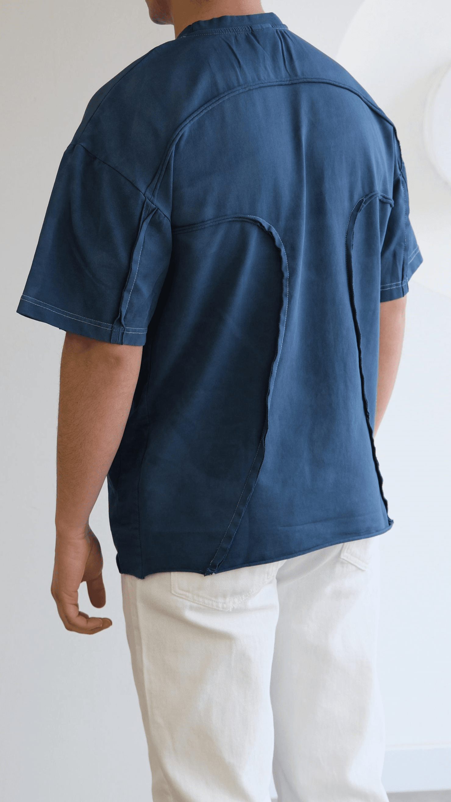 Mavi Oversize Dikiş Detaylı Tshirt