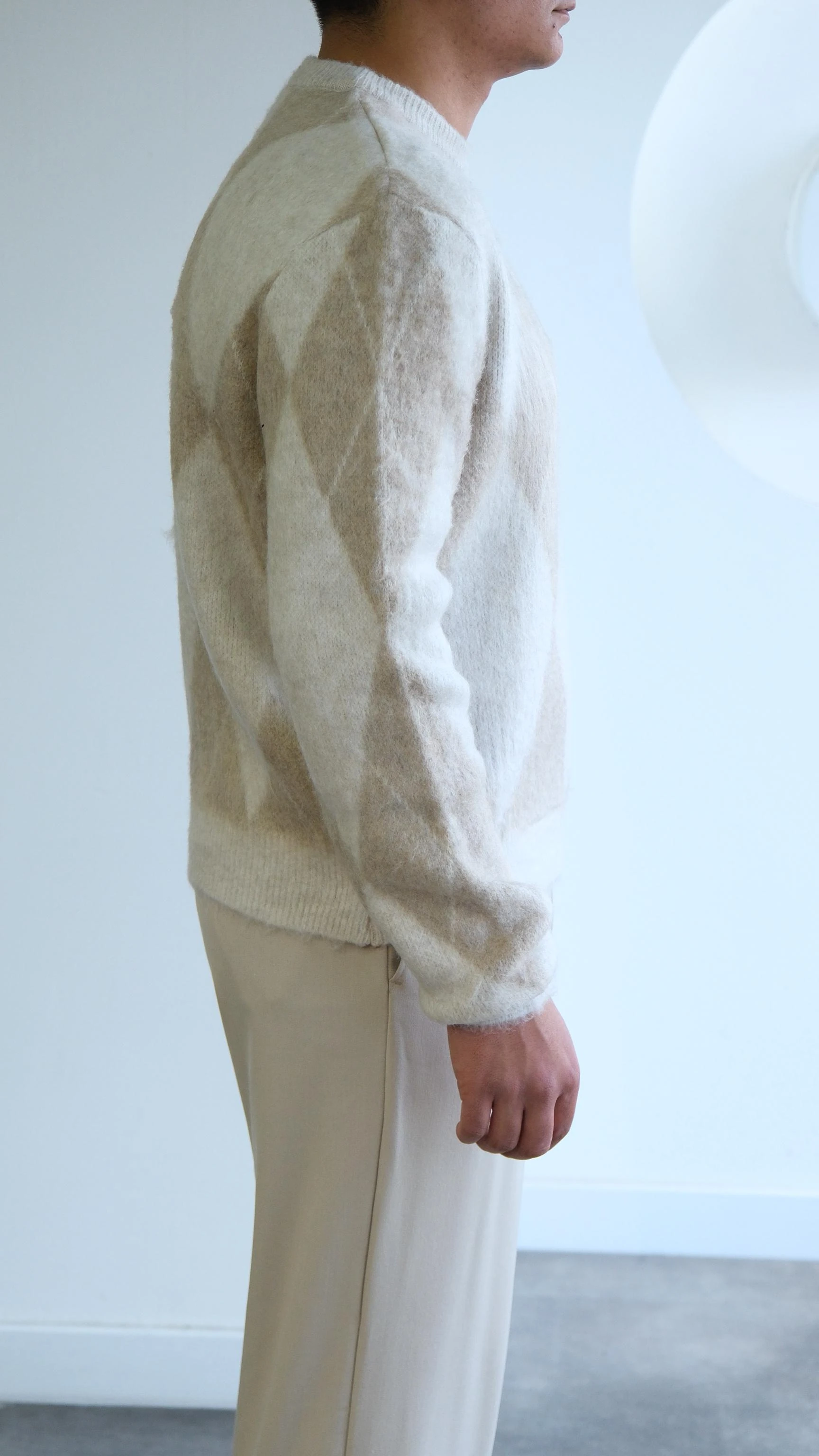 Baklava Desenli Bej Yün Görünümlü Kazak