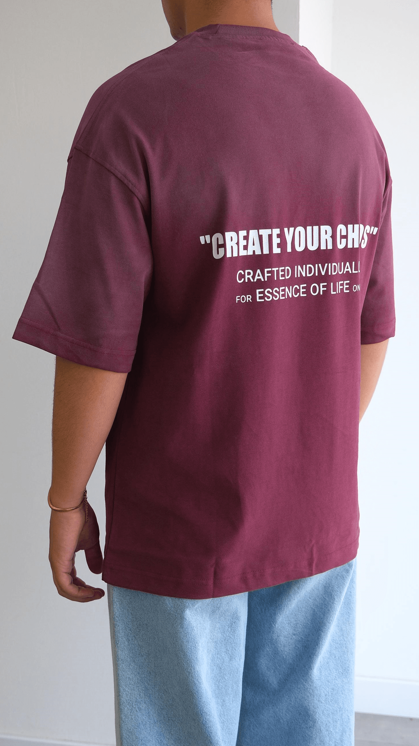 Bordo Yazı Baskılı Yıkamalı Tshirt