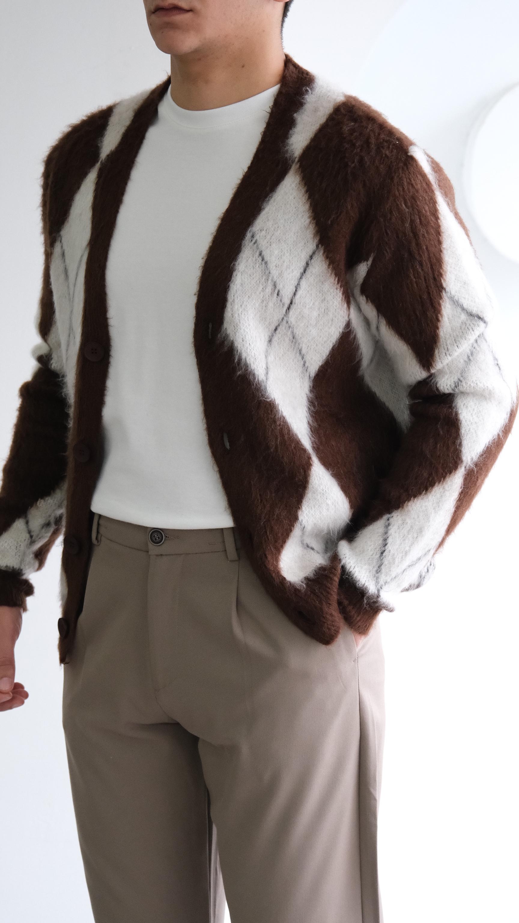 Baklava Desenli Kahve Yün Kazak