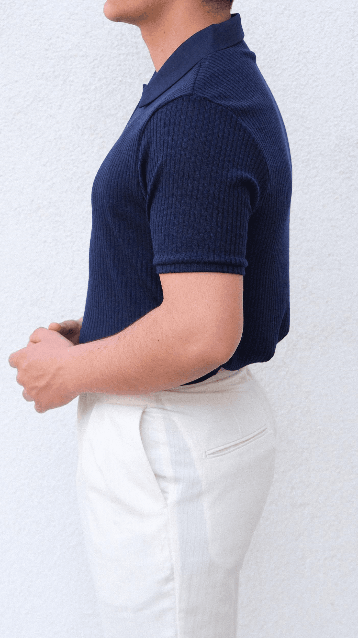 Lacivert Polo Yaka Şeritli Triko