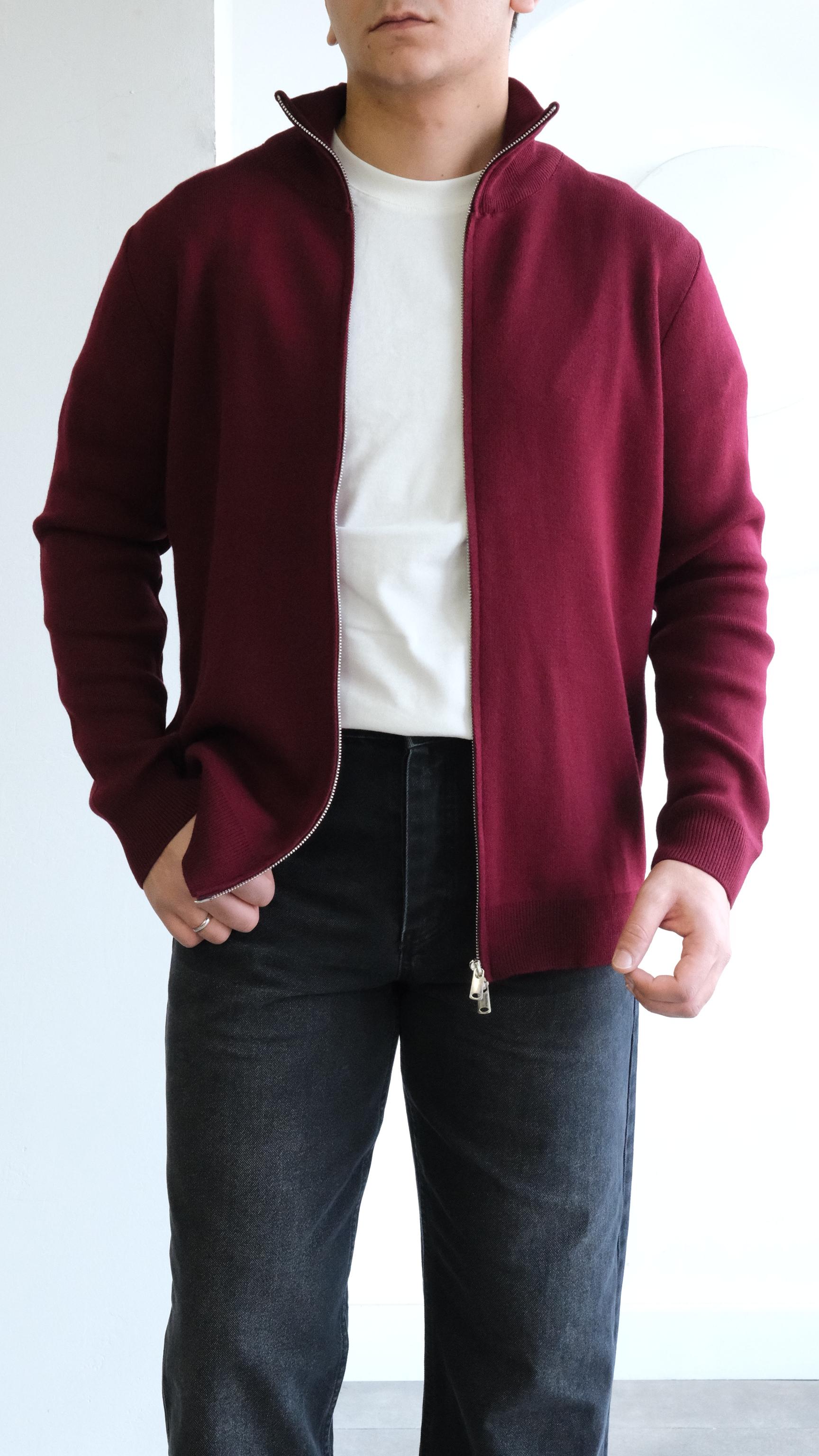 Bordo Fermuarlı Örme Hırka