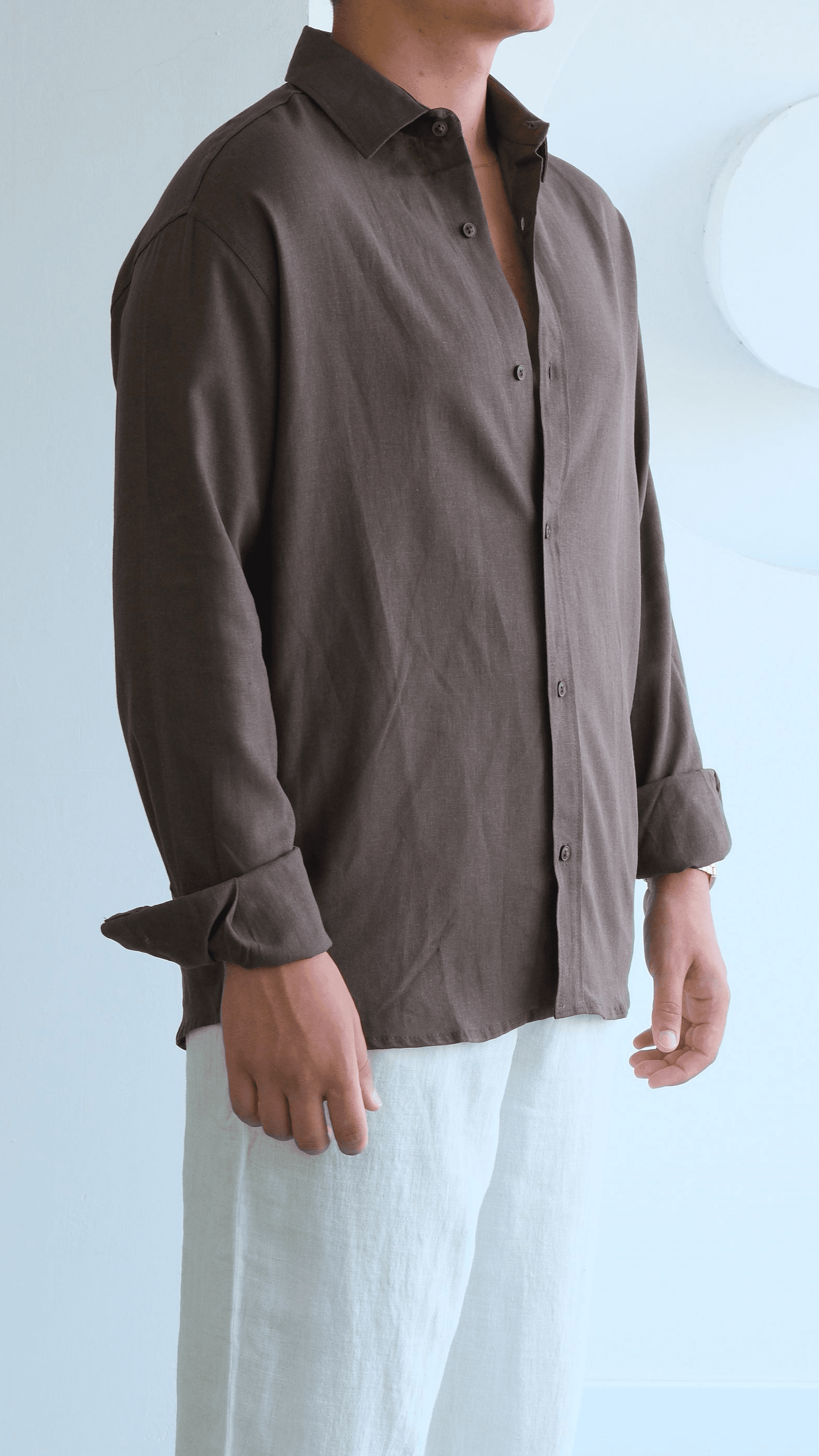 Kahve Oversize Keten Gömlek