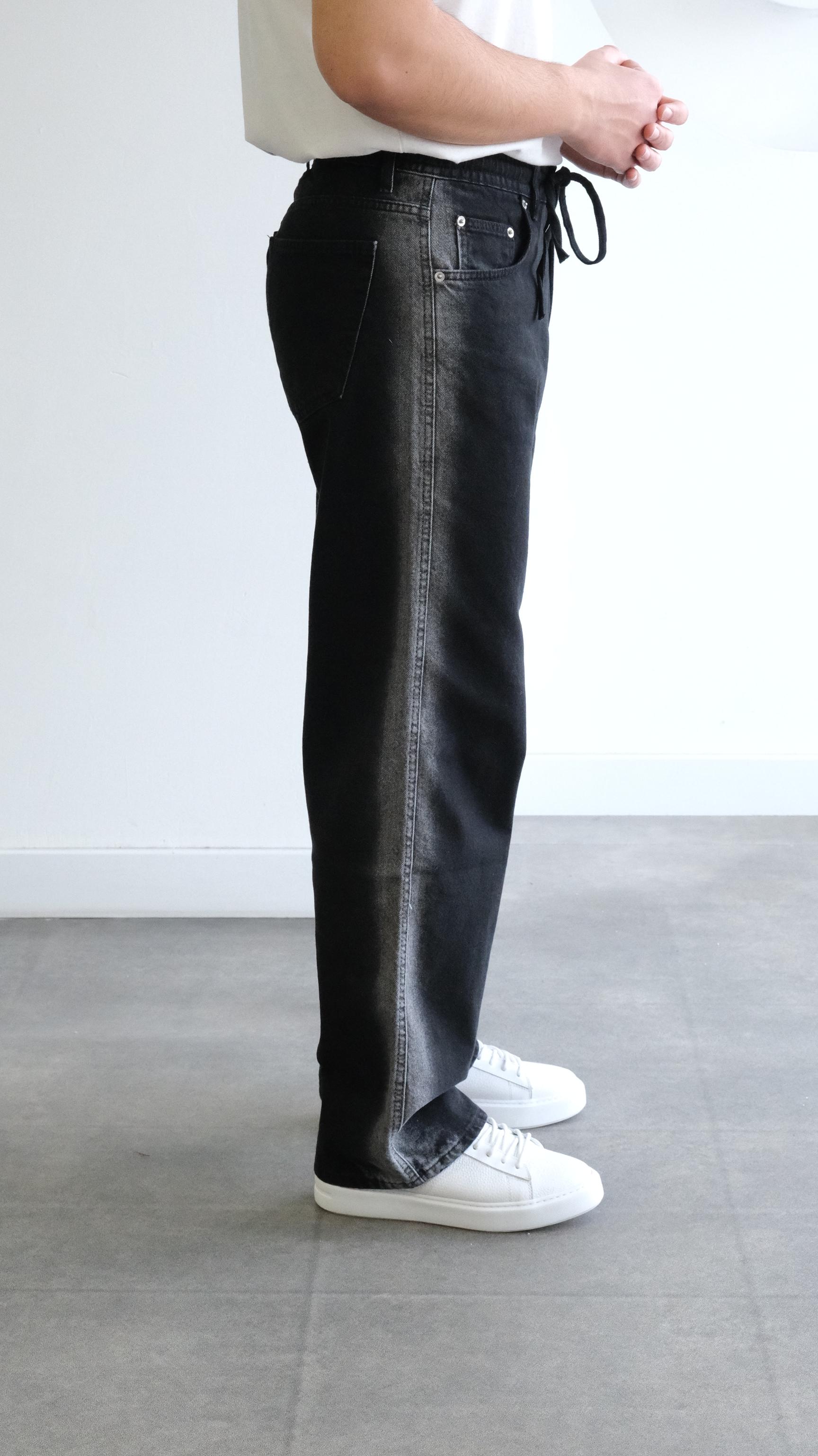 Siyah Yıkamalı Baggy Jean Pantolon