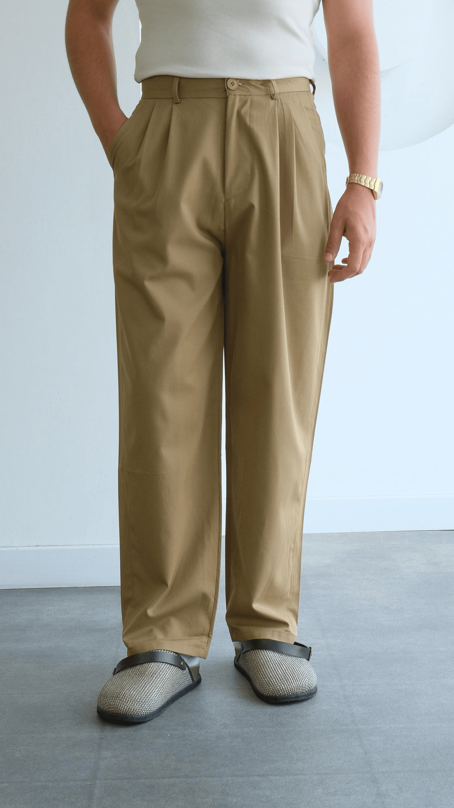 Camel Baggy Pileli Kumaş Pantolon