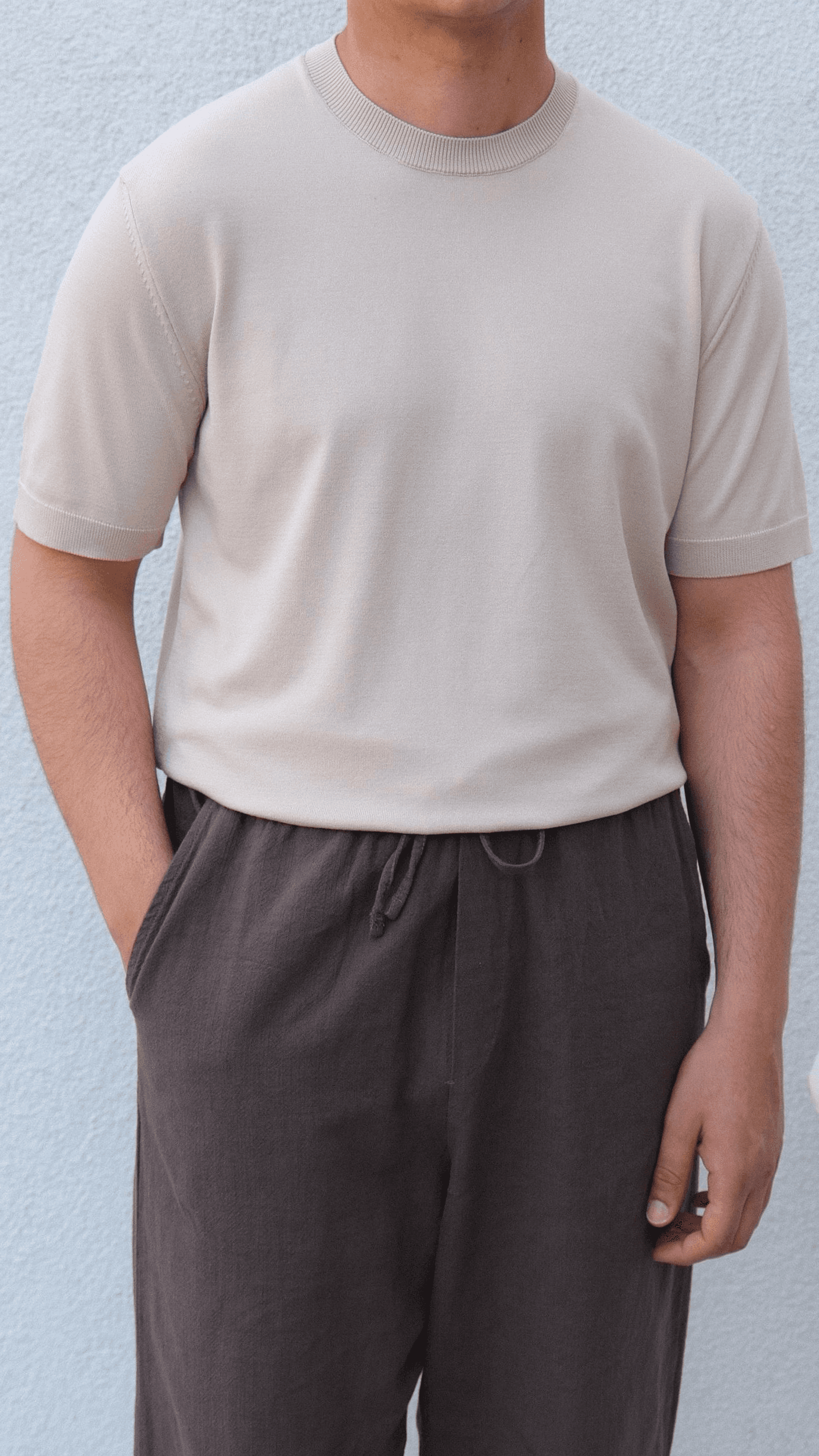 Bej Simit Yaka Triko Tshirt