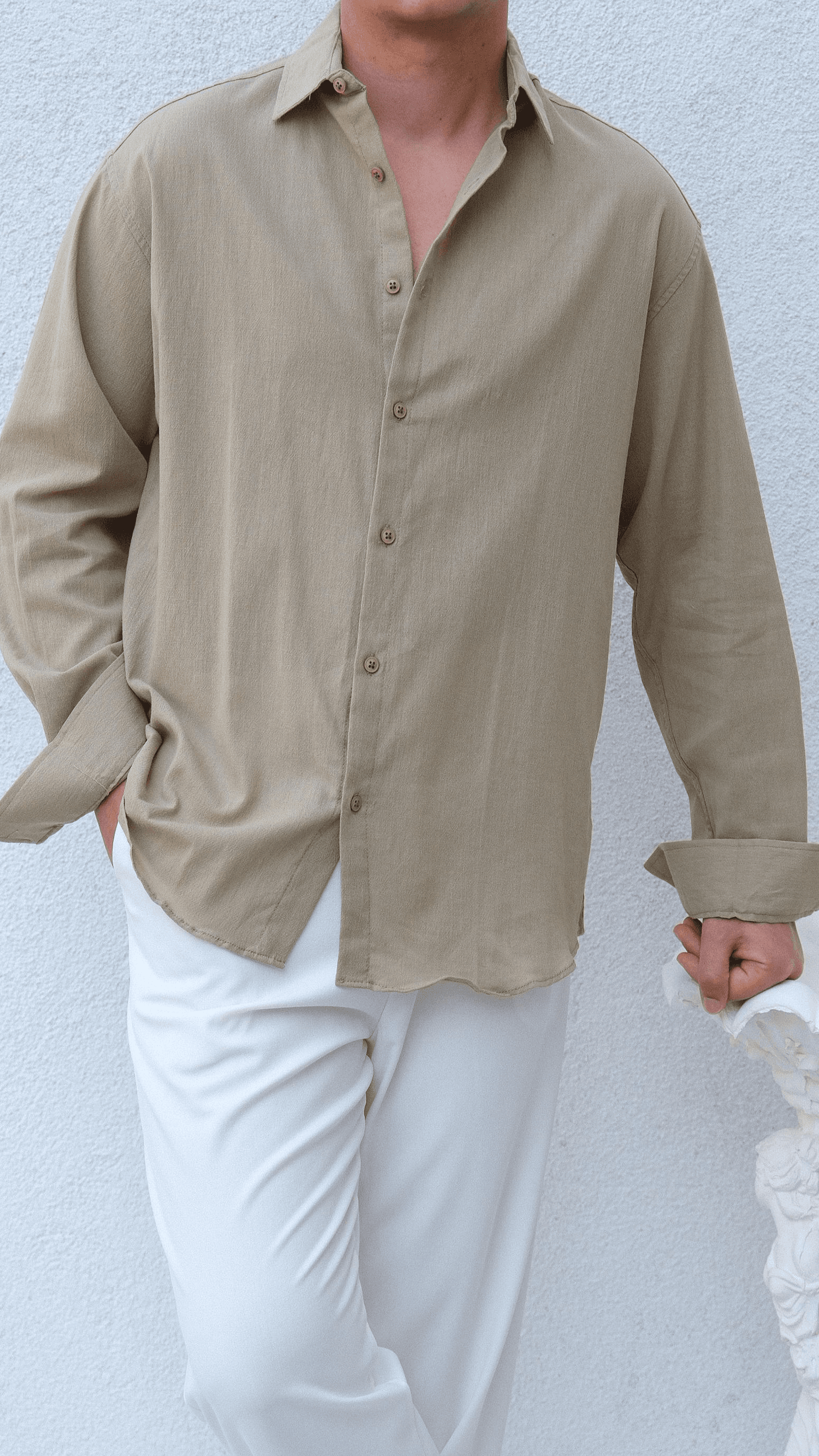 Haki Oversize Krinkıl  Gömlek