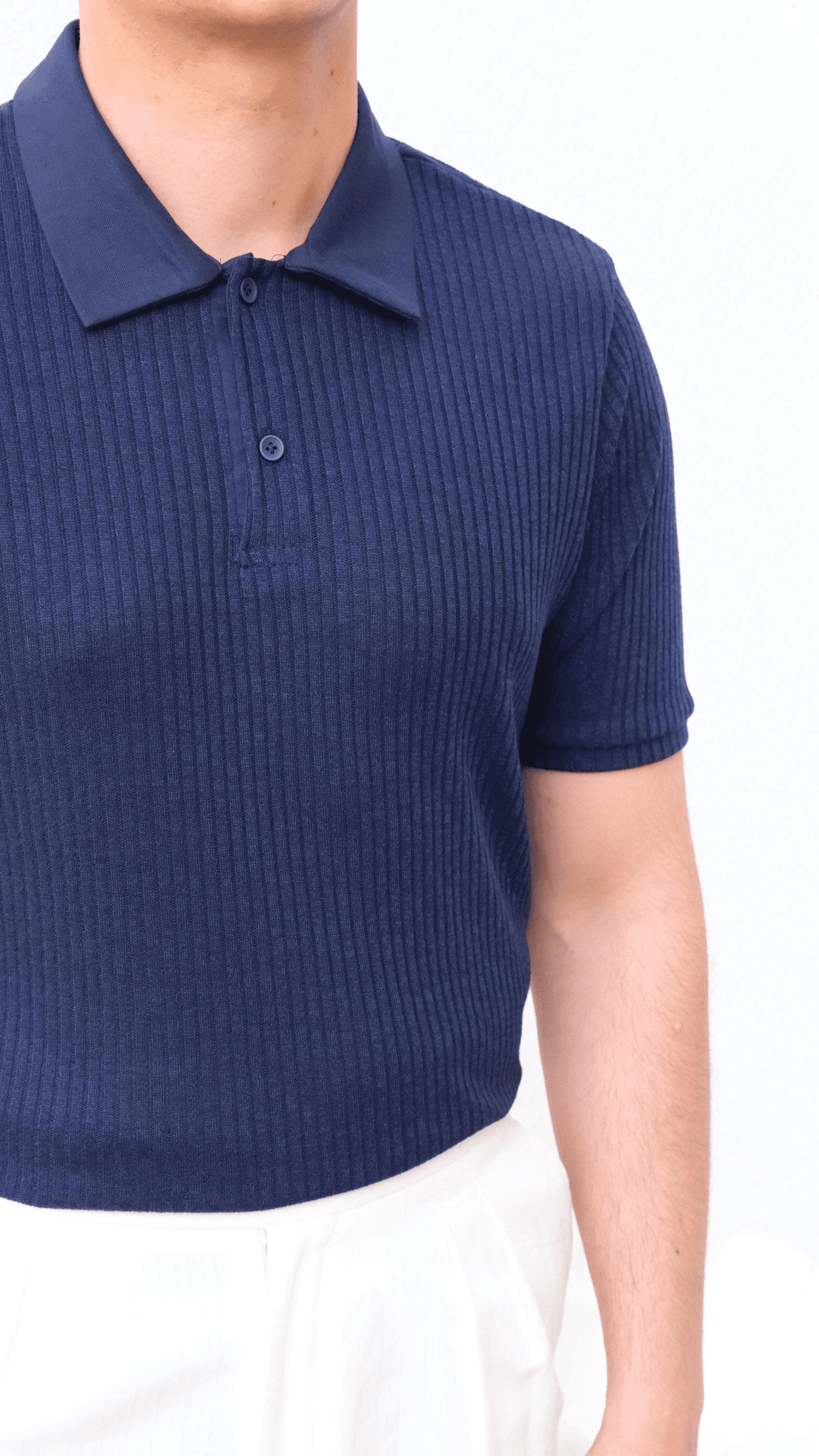 Lacivert Polo Yaka Şeritli Triko