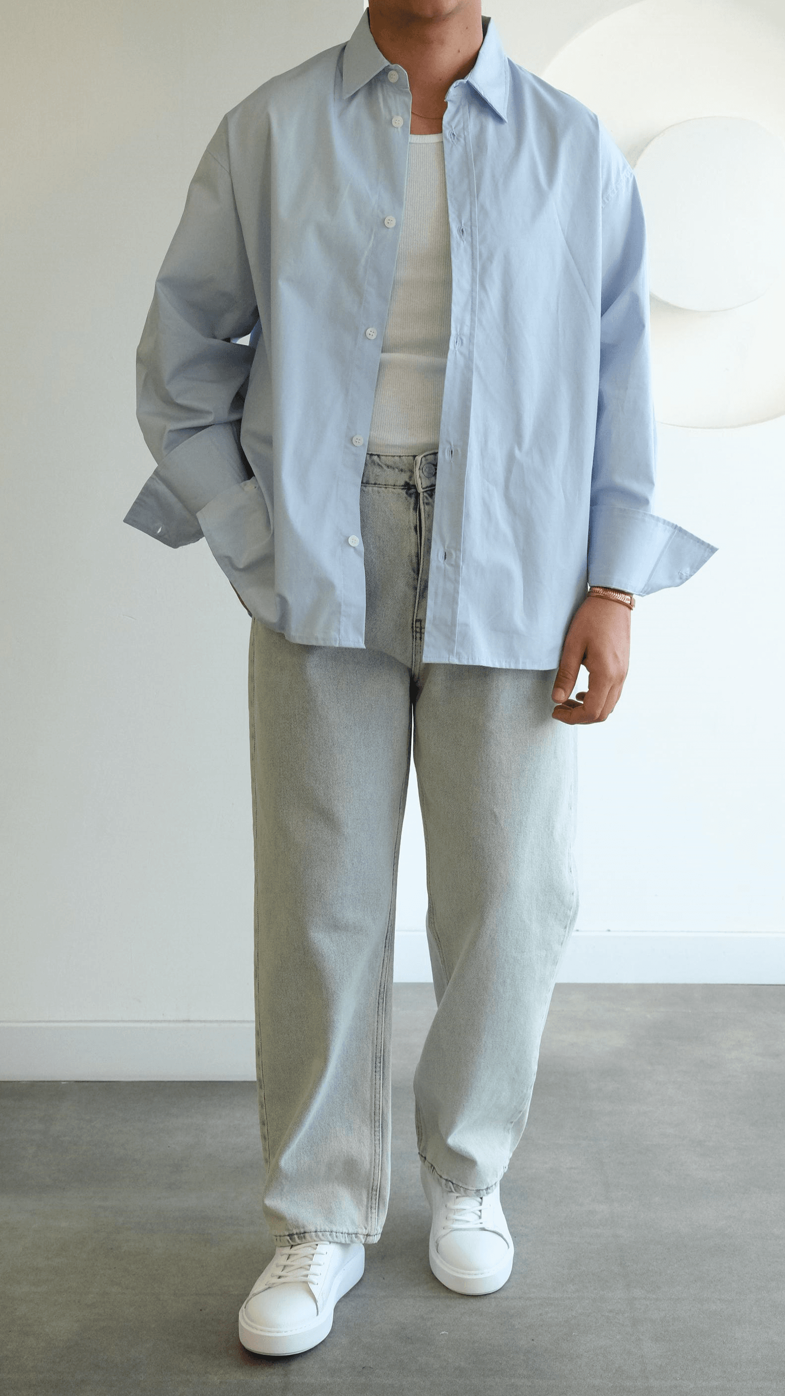 Mavi Oversize Yandan Yırtmaç Modelli Gömlek