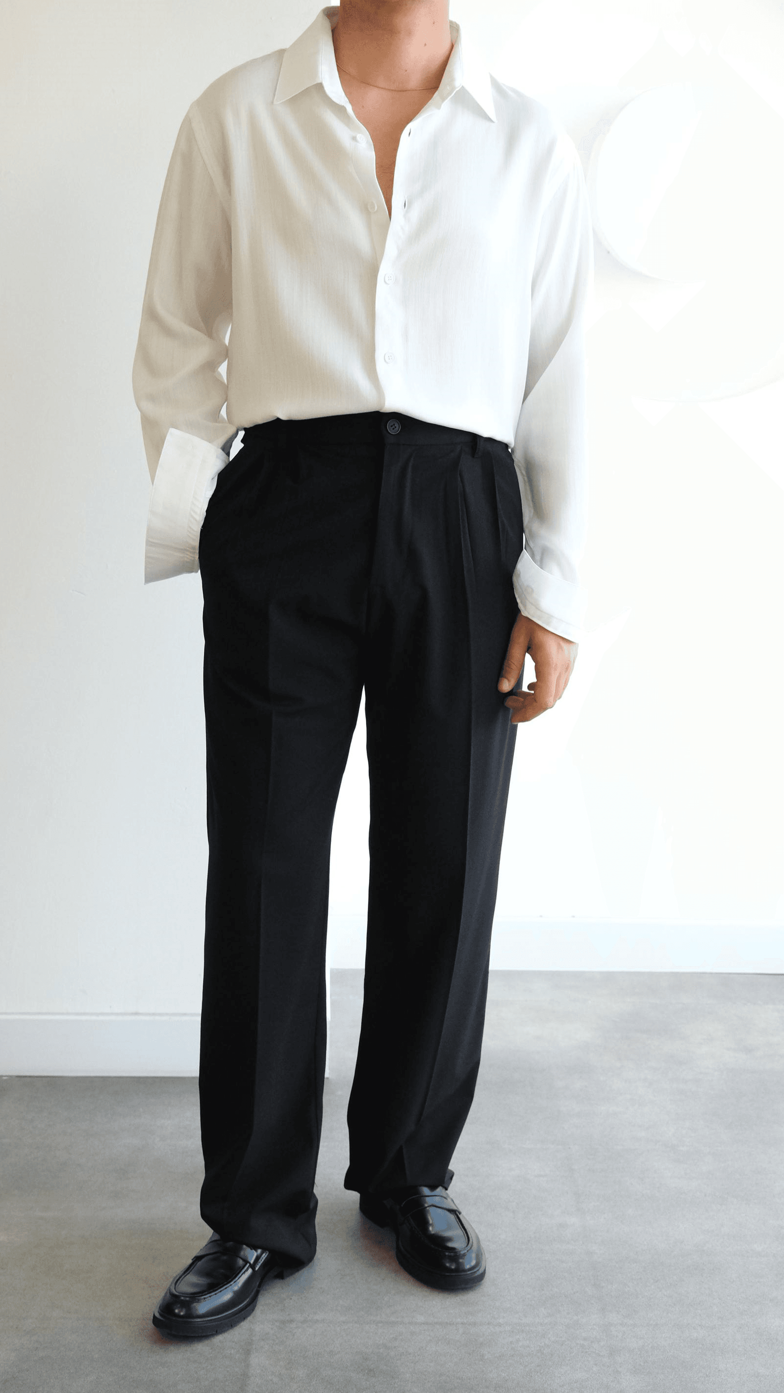 Siyah Pileli Baggy Fit Kumaş Pantolon