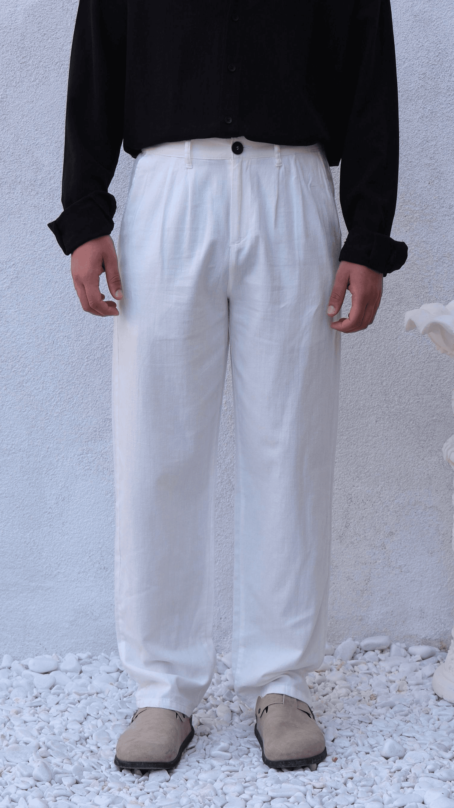 Beyaz Baggy Keten Pantolon