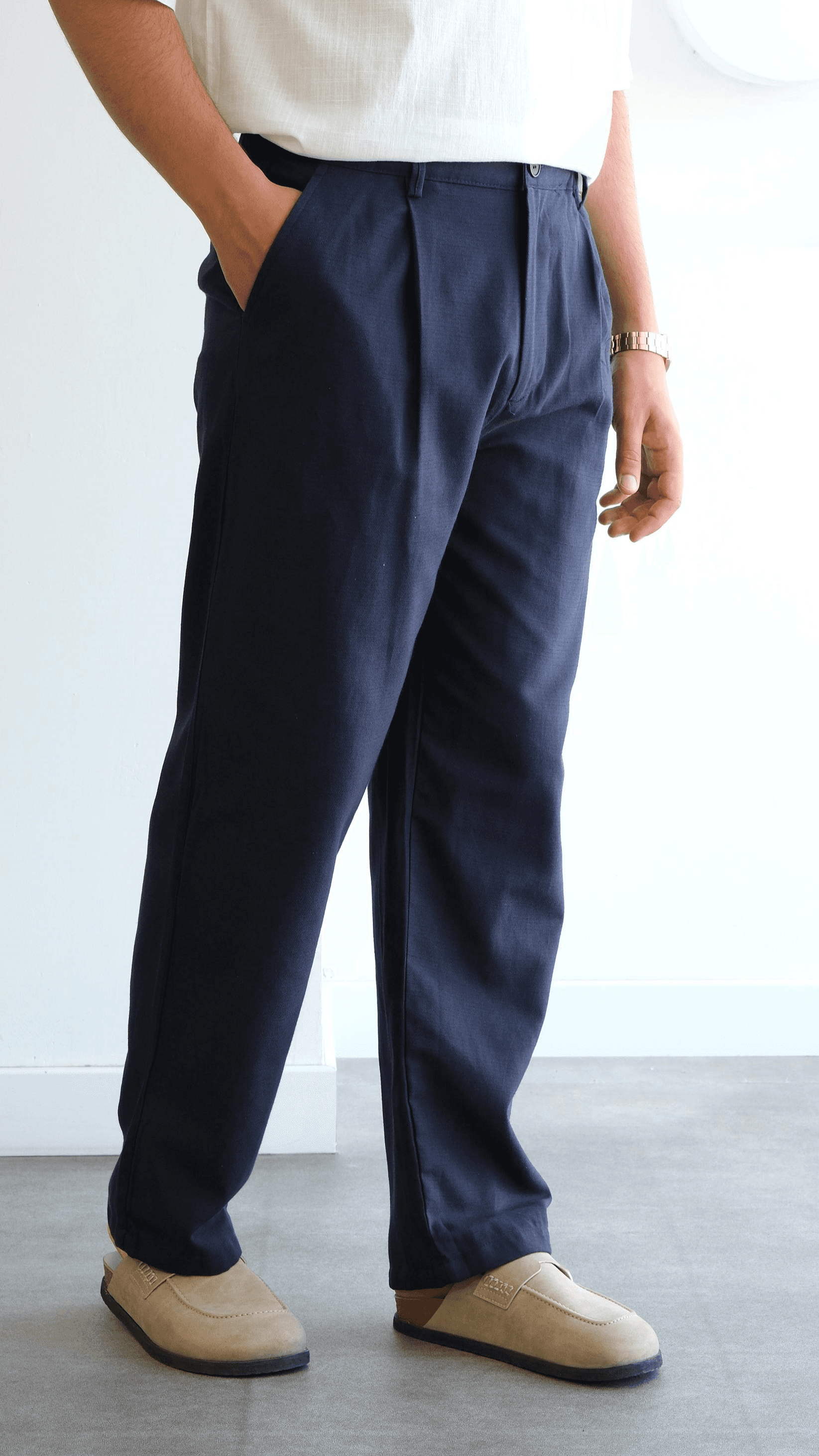 Lacivert Baggy Keten Pantolon