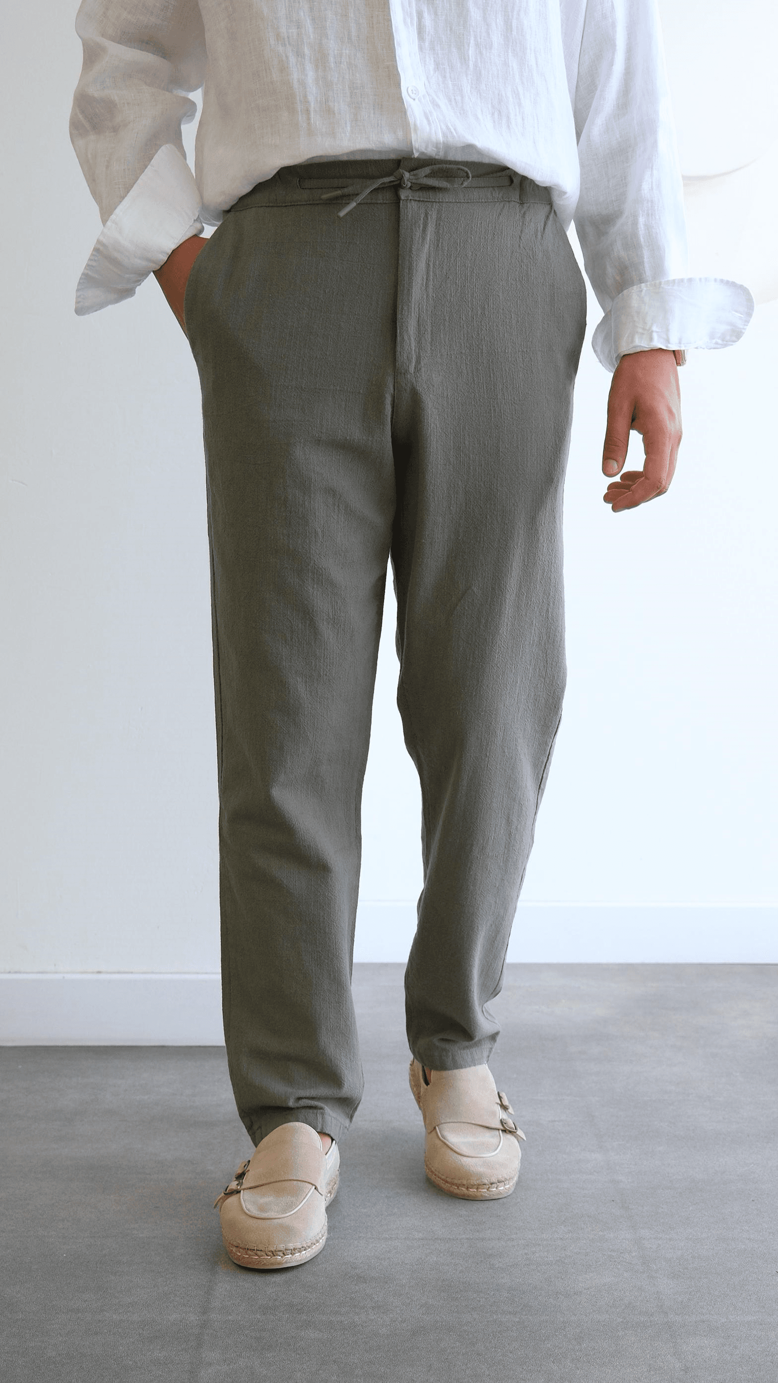 Yeşil Regular Keten Pantolon