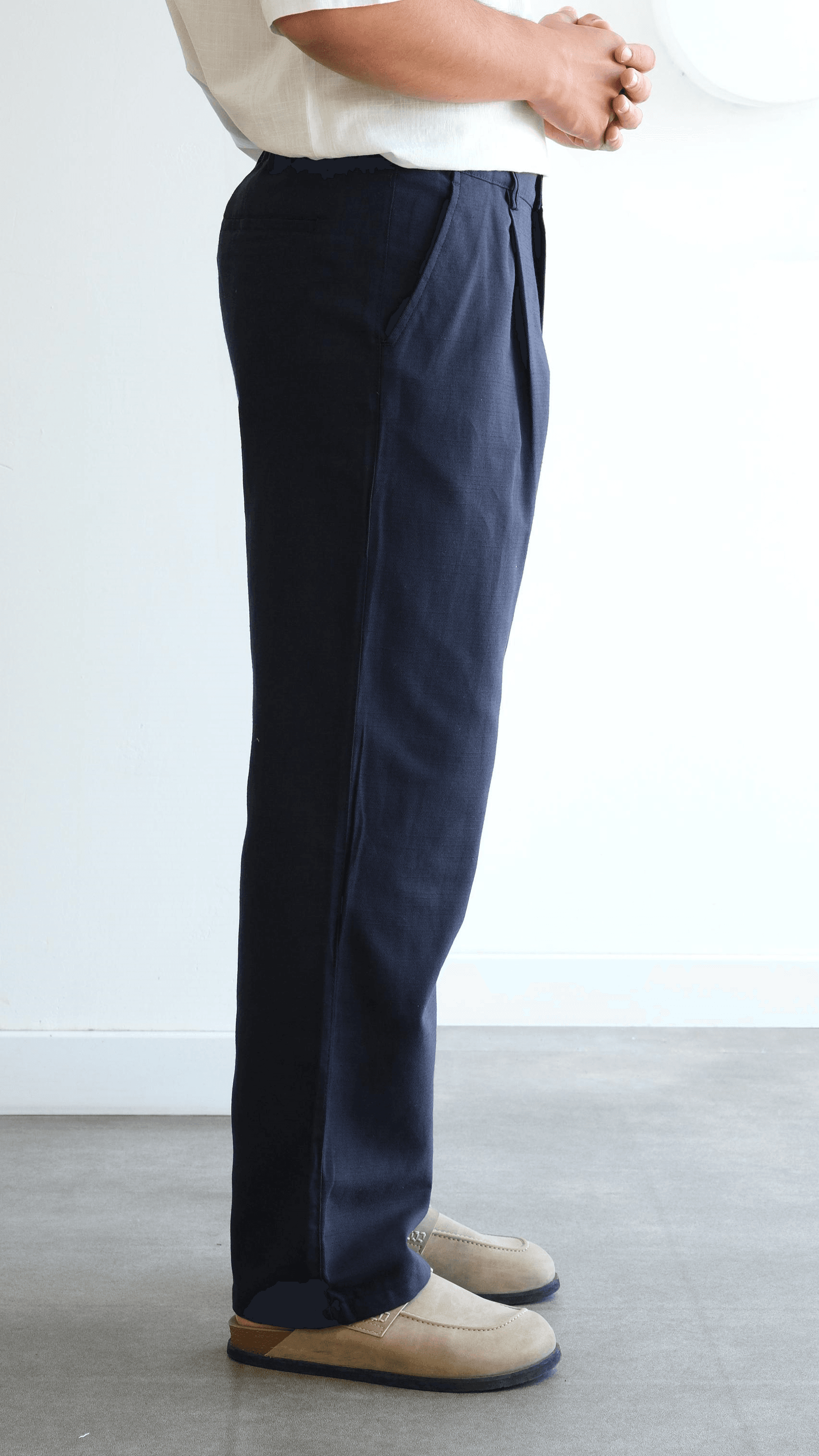 Lacivert Baggy Keten Pantolon